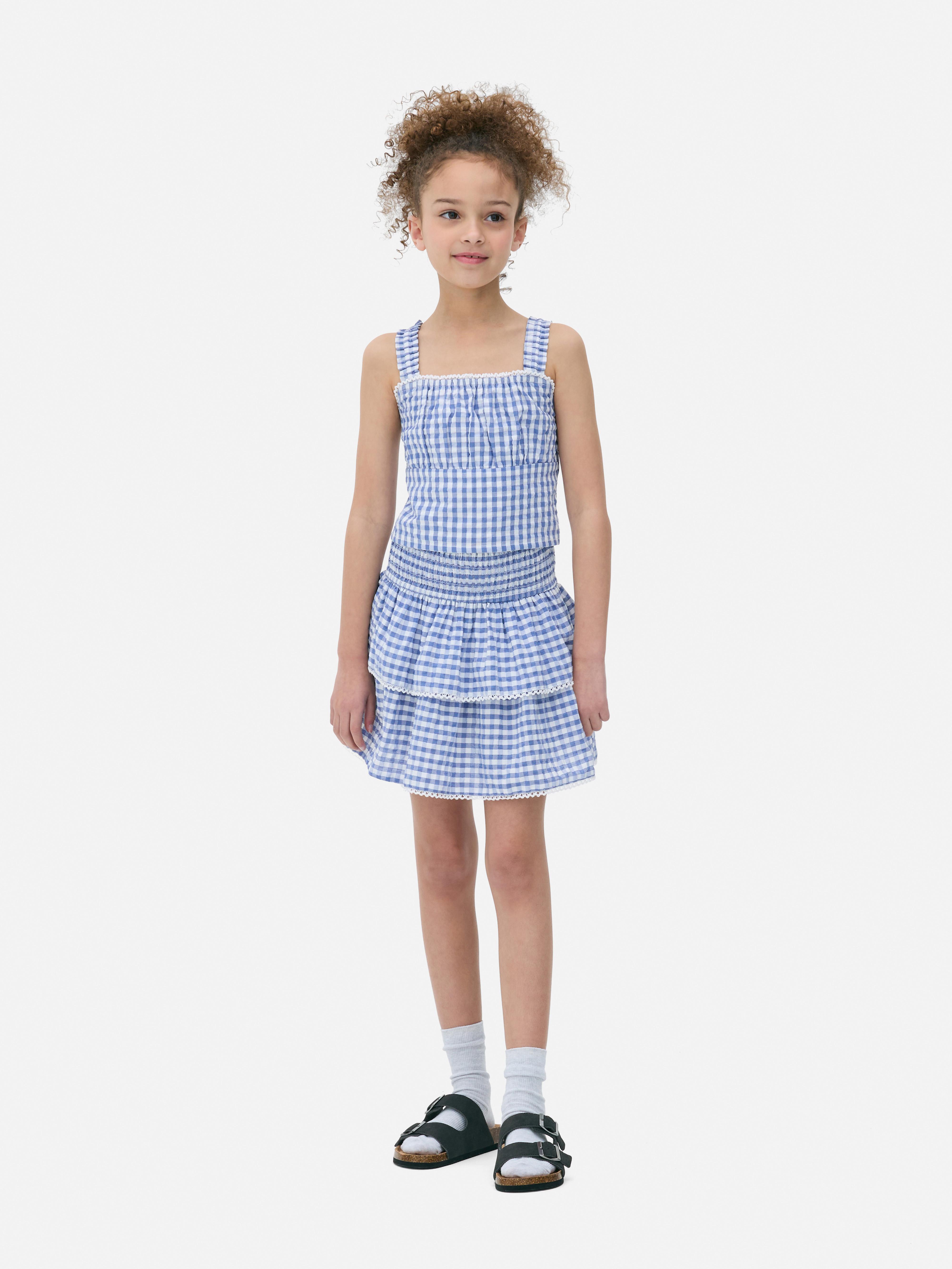 Blusa corta de encaje con diseño a cuadros vichy