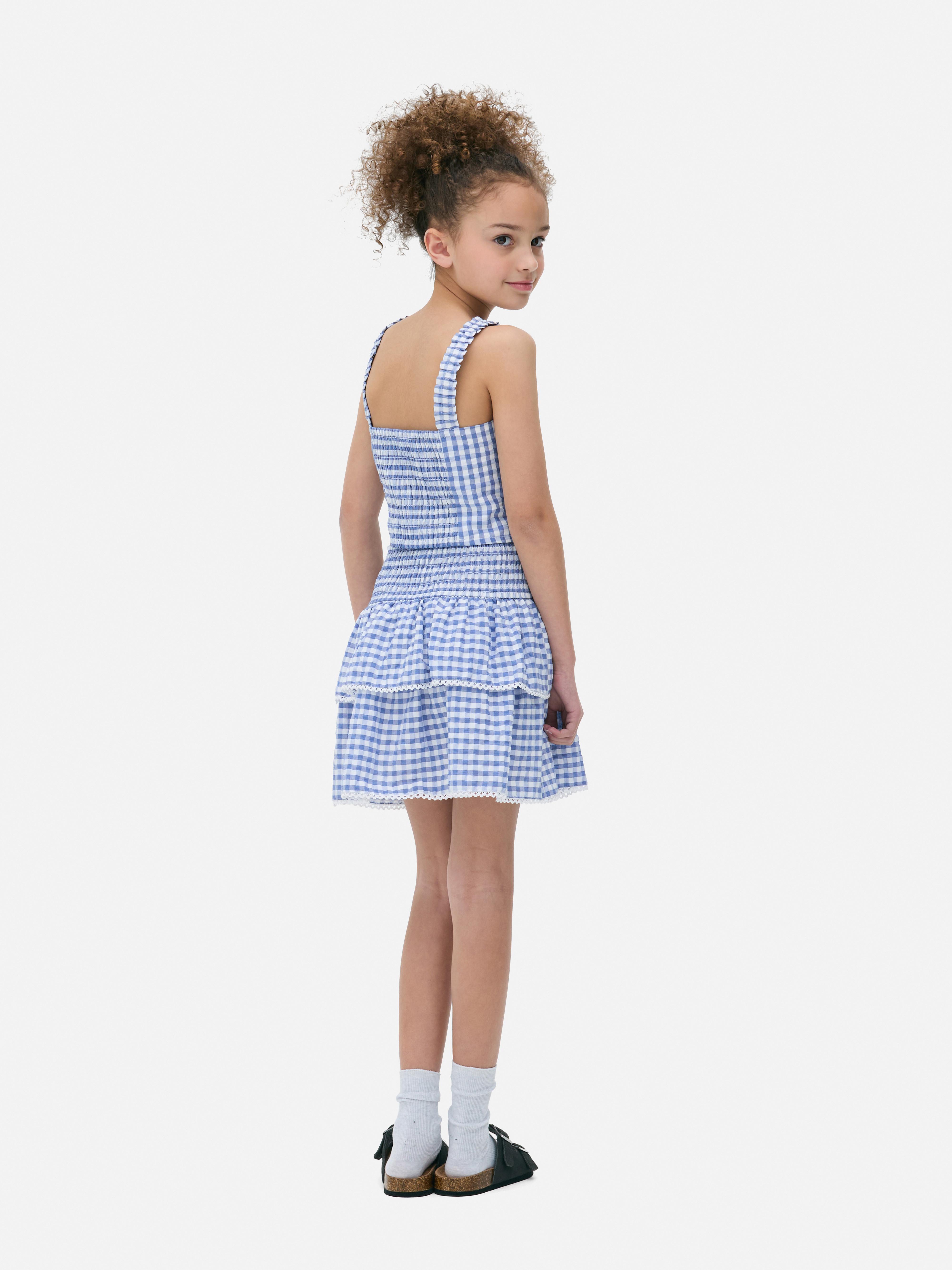 Korte geruite blouse met kant