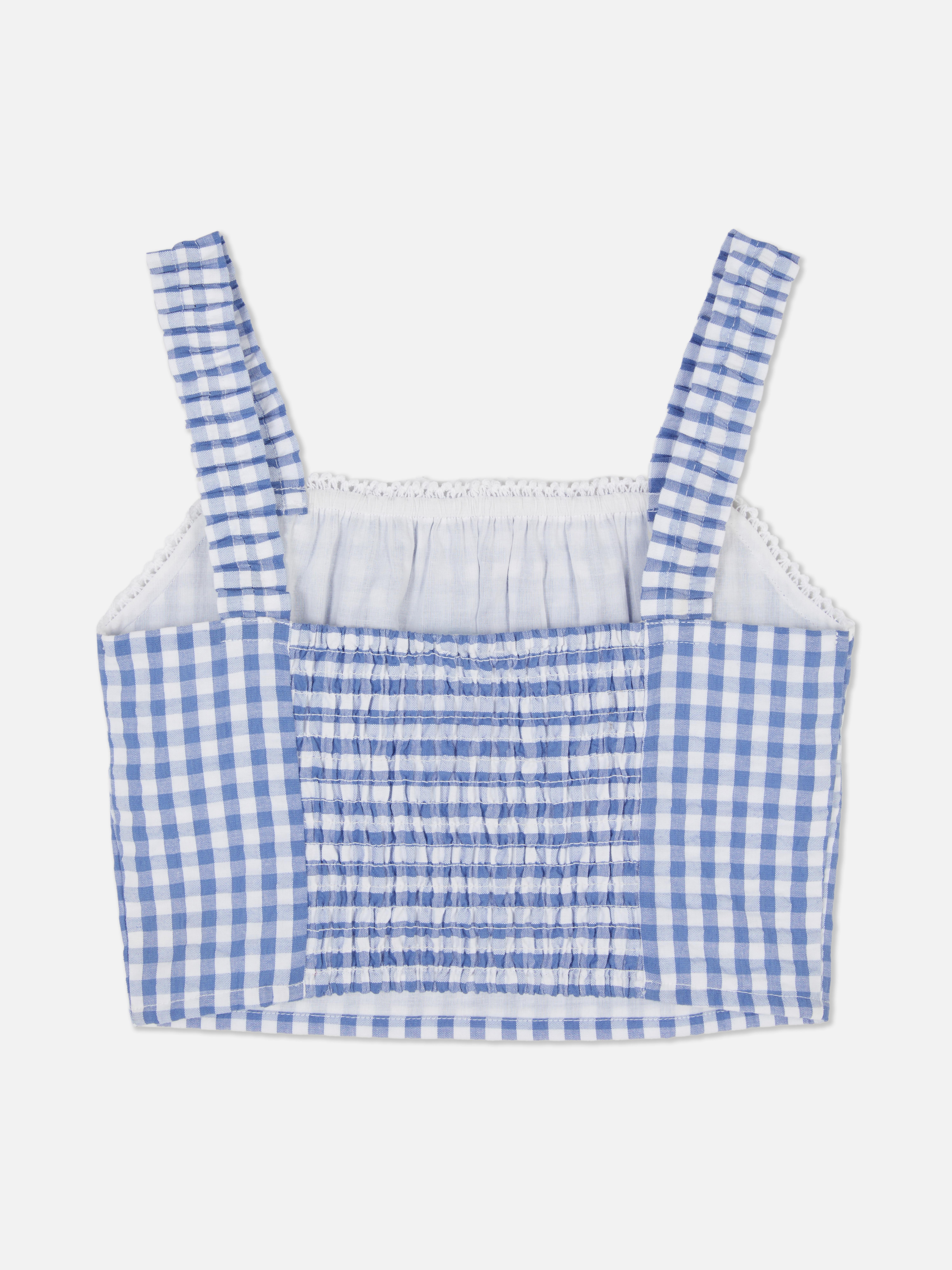 Korte geruite blouse met kant