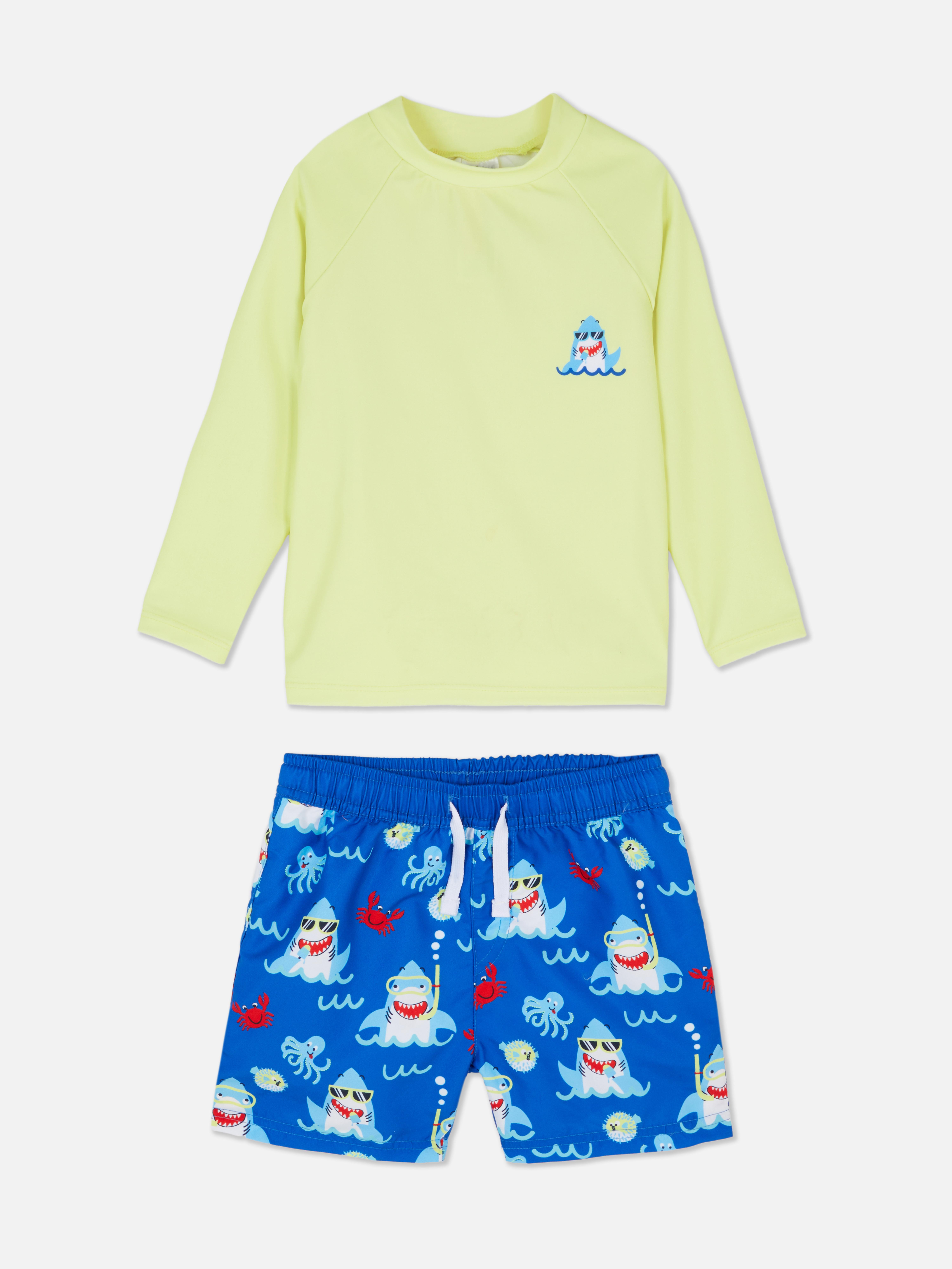 Set da bagno rash guard e pantaloncini con squali