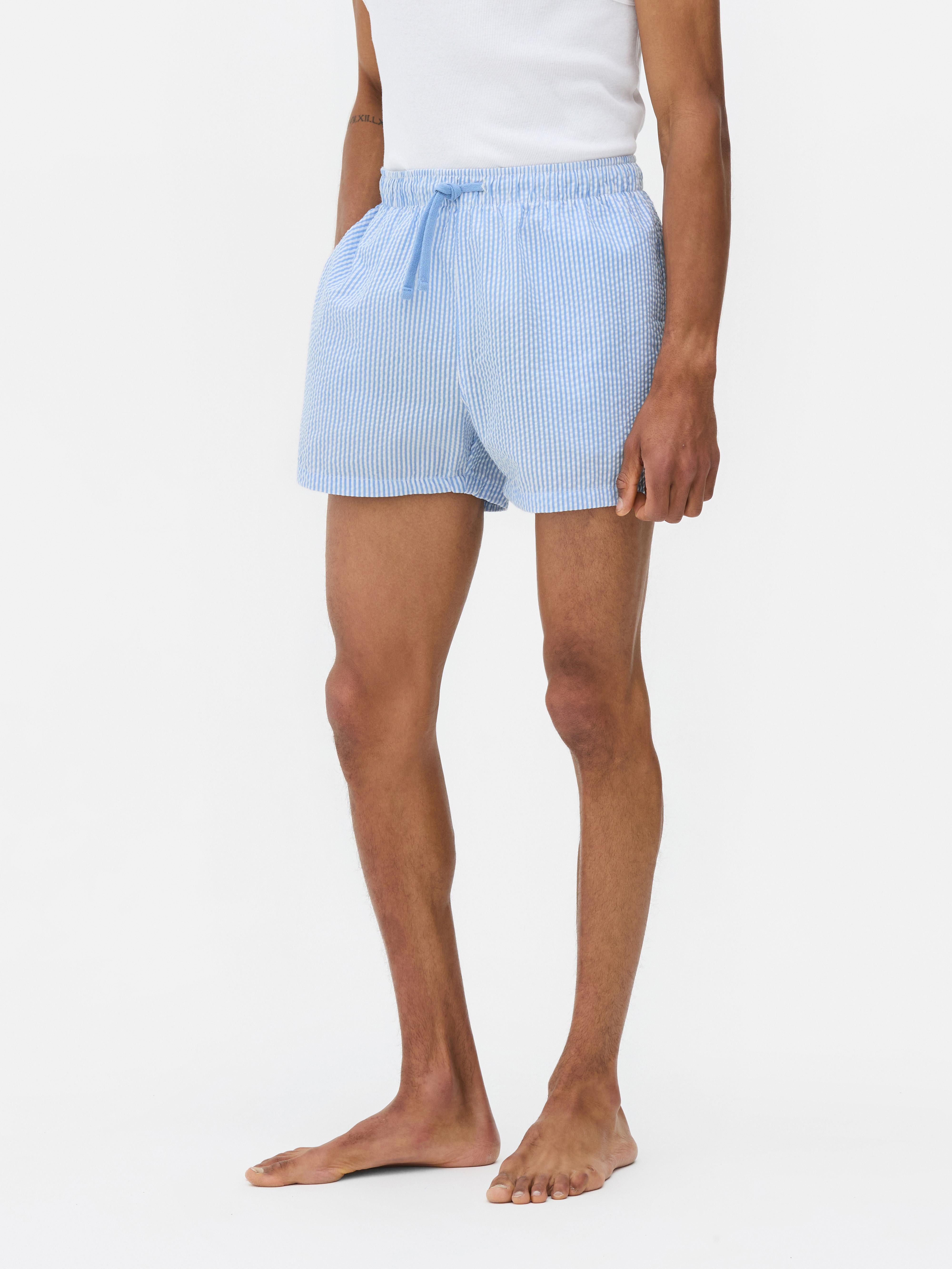 Gestreepte seersucker short met trekkoord