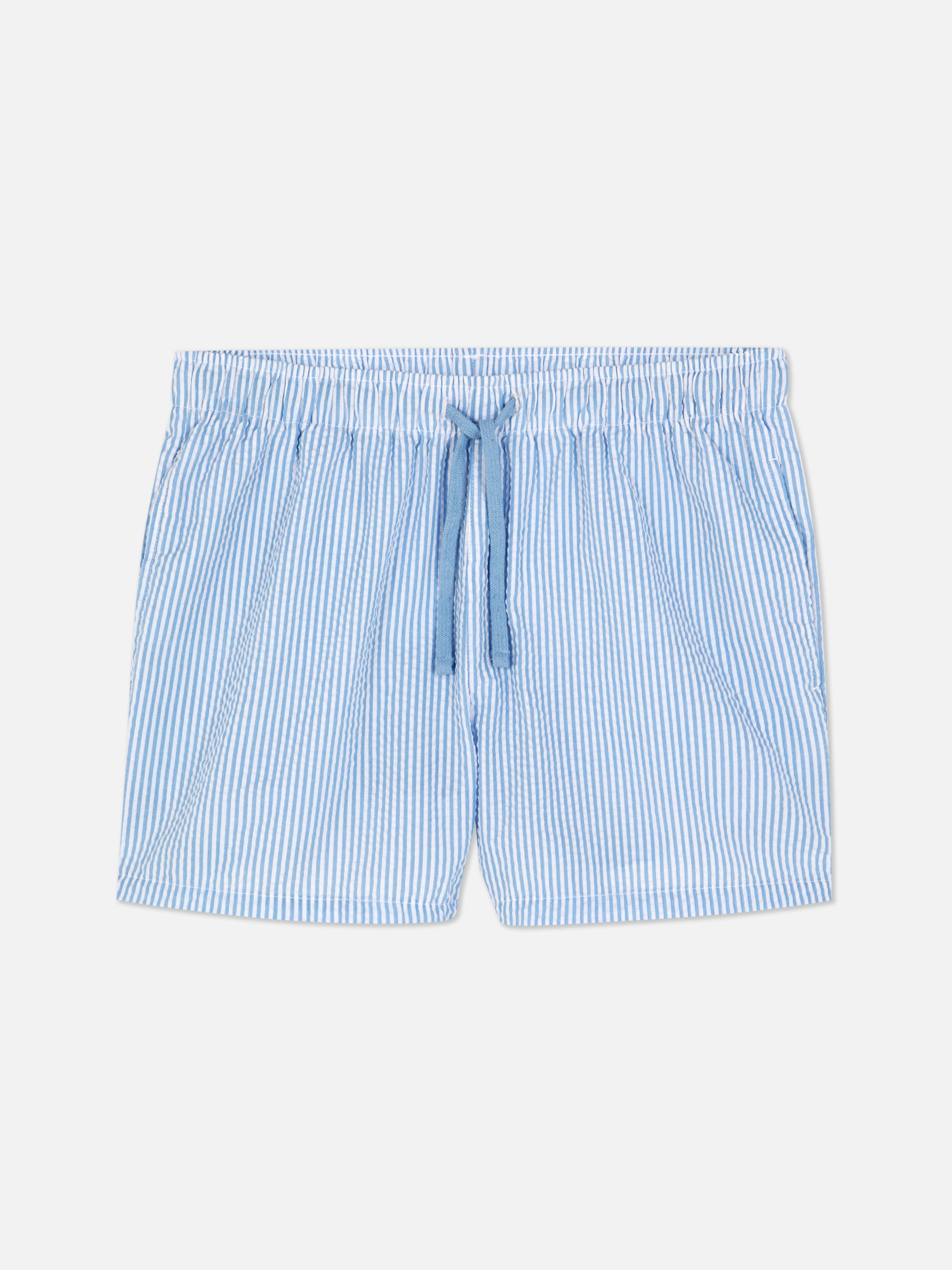 Gestreifte Seersucker-Shorts mit Kordelzug