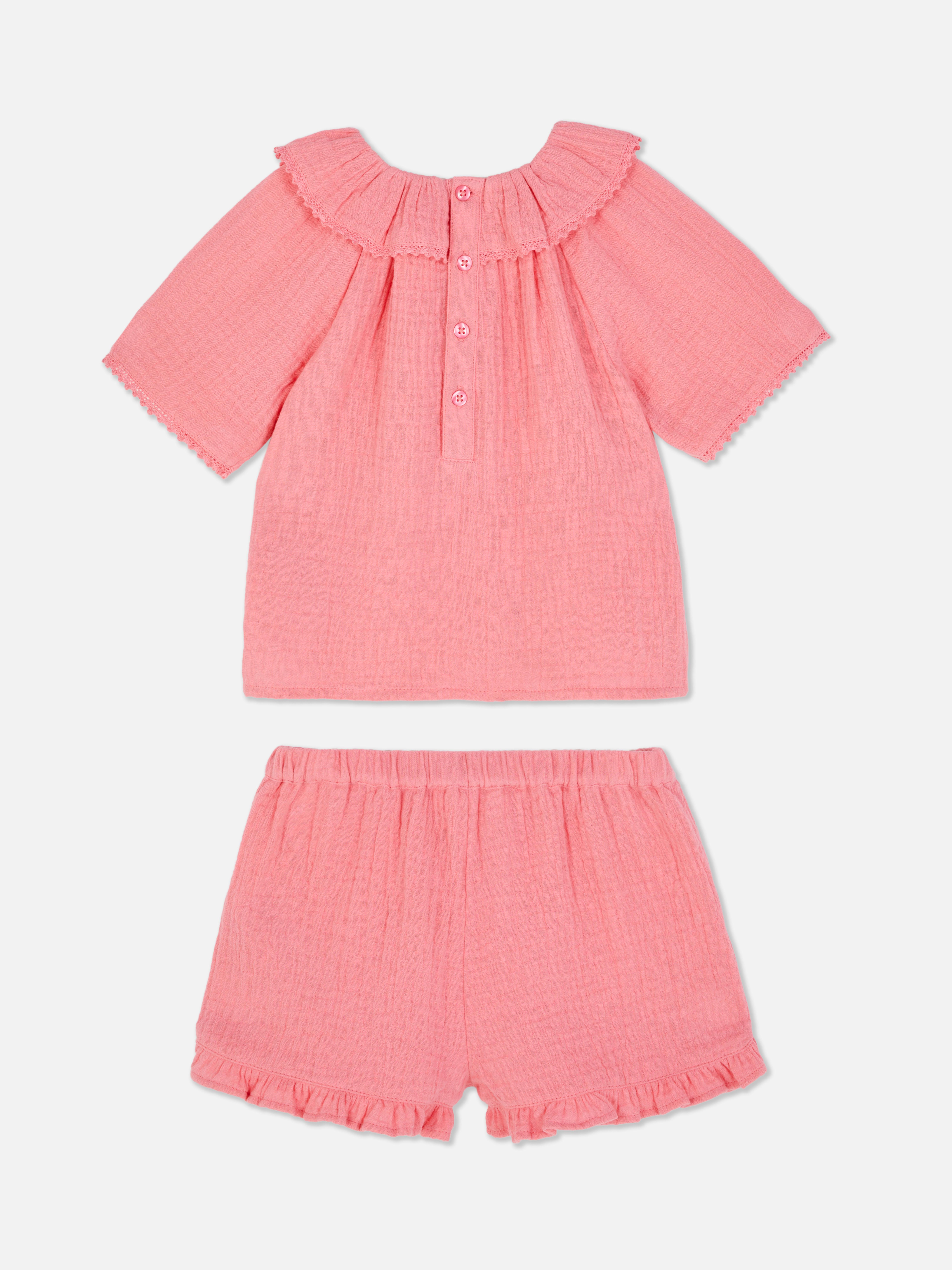 Collared Blouse and Ruffled Shorts Set