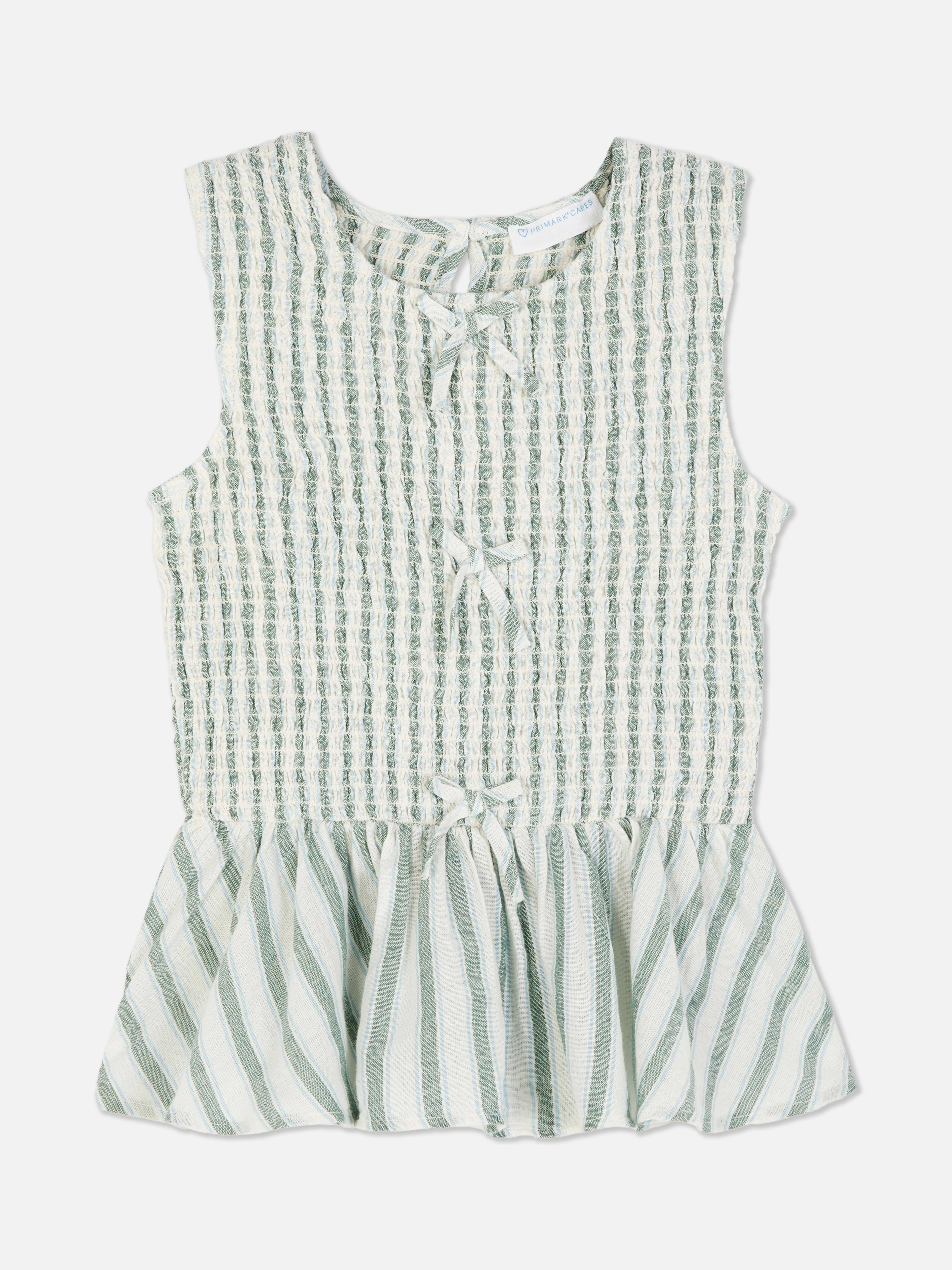 Blusa sem mangas franzida riscas