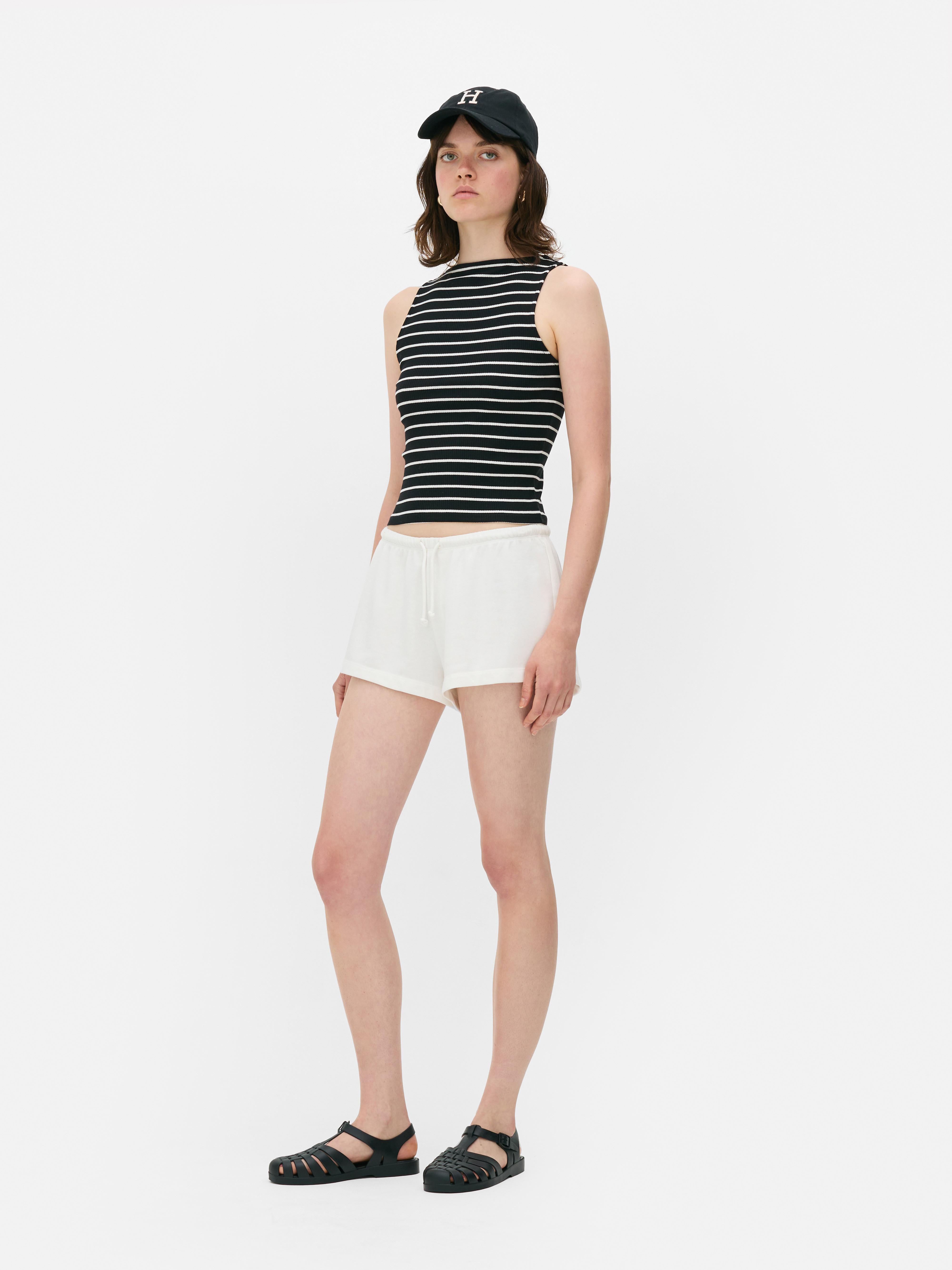 Jersey Tie Waist Shorts Ivory