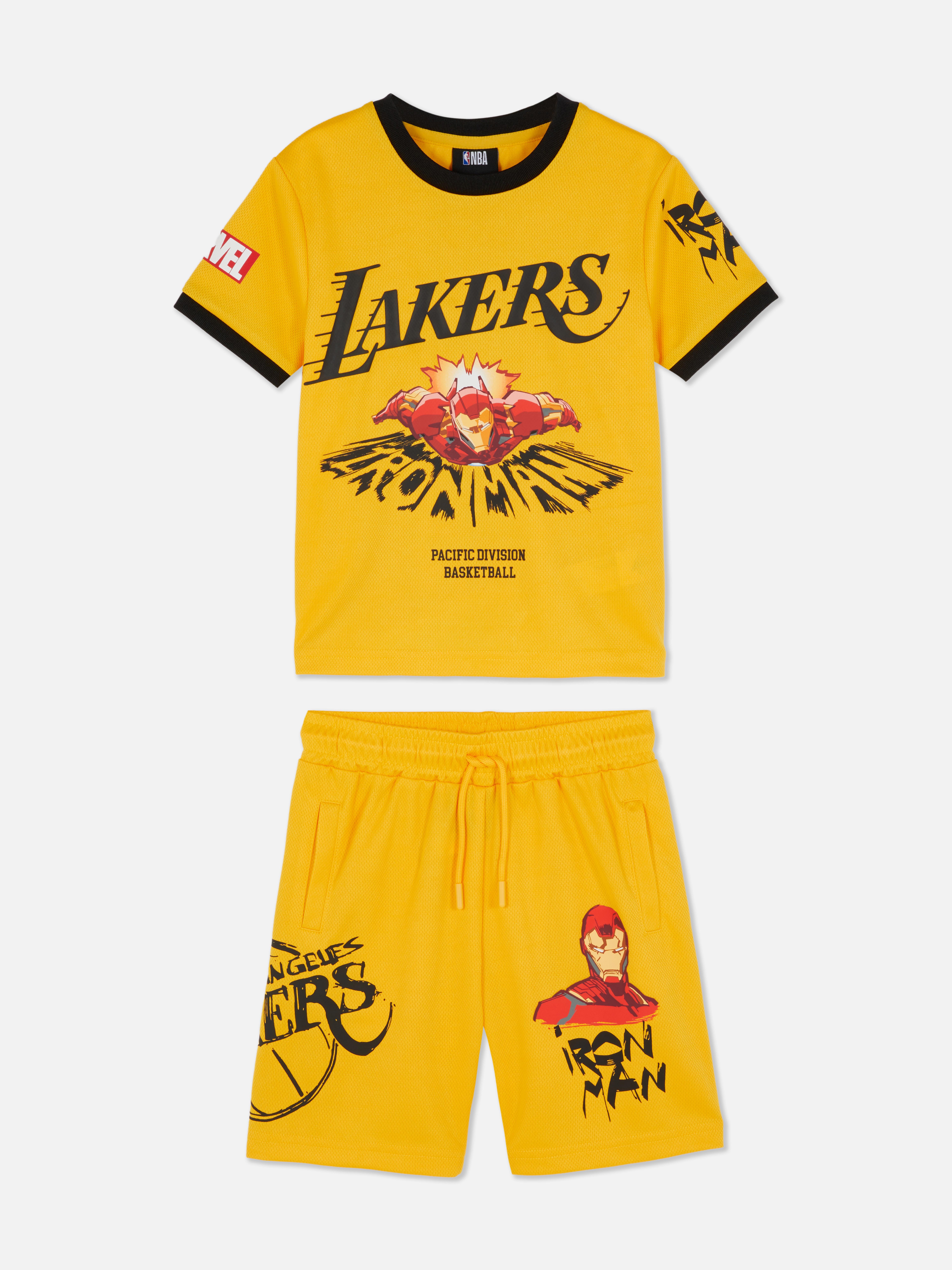 T-shirt i szorty z Iron Manem Marvela i NBA Los Angeles Lakers