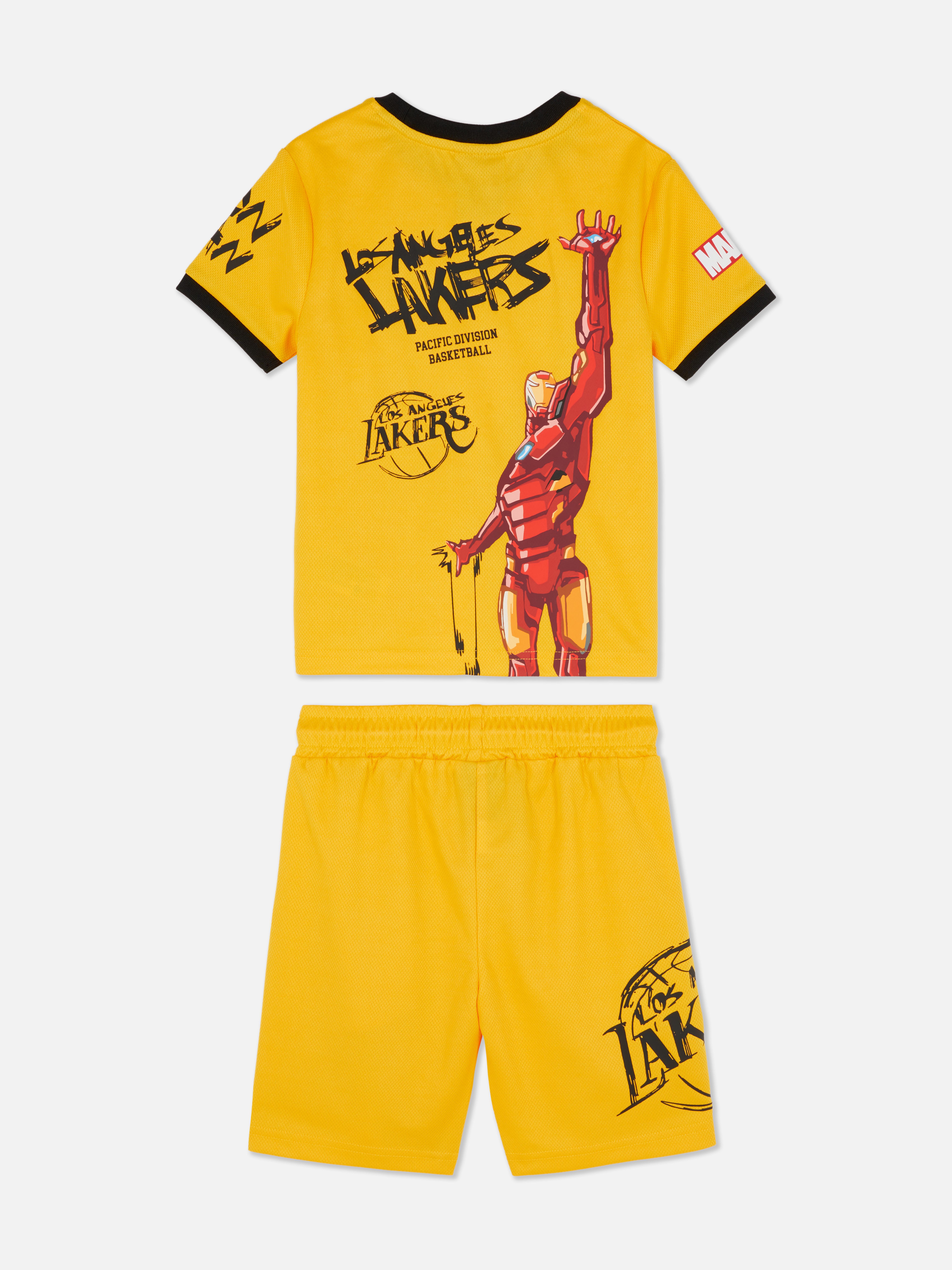 T-shirt i szorty z Iron Manem Marvela i NBA Los Angeles Lakers