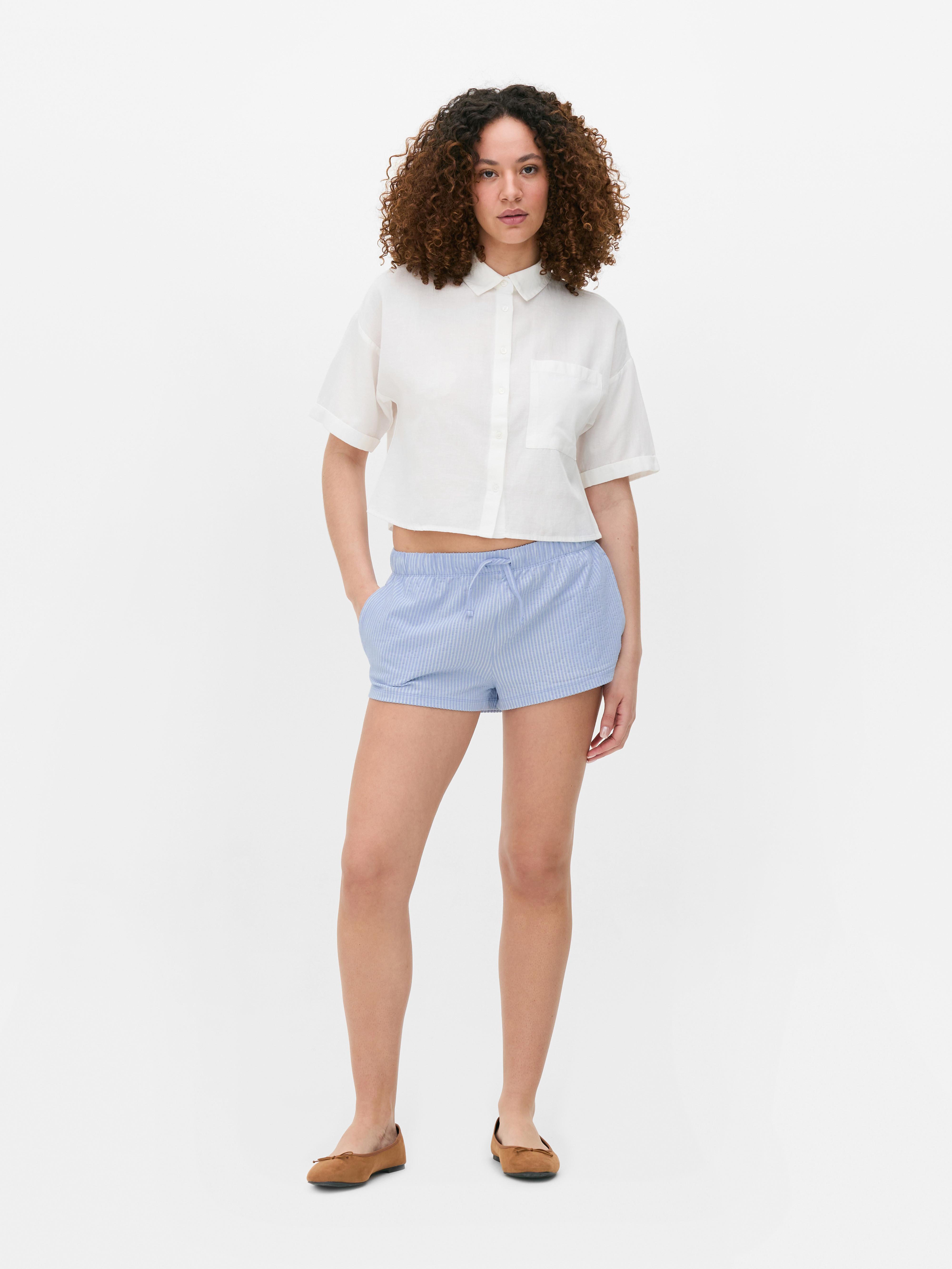 Striped Texture Shorts Blue