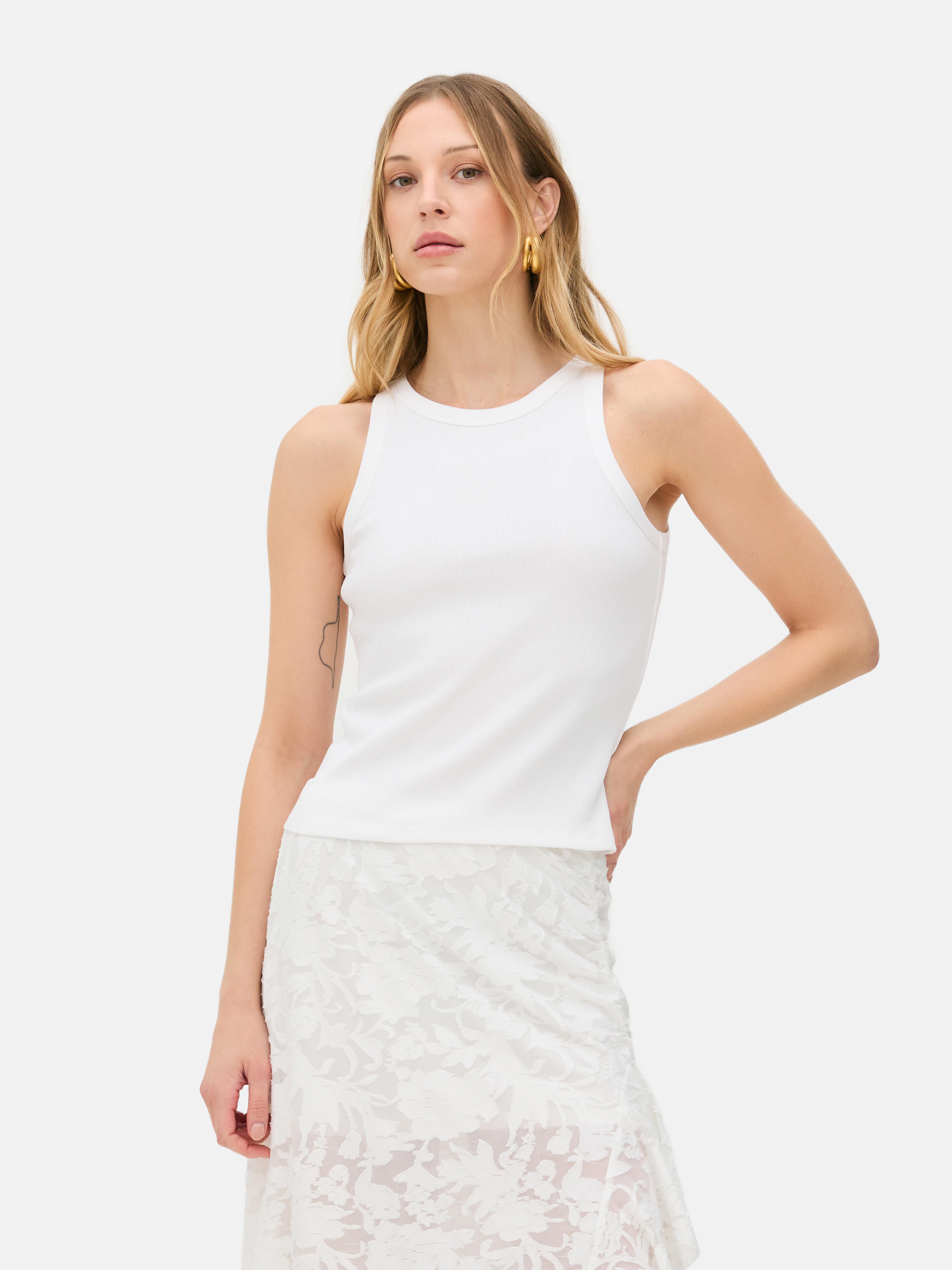 Women's White Rita Ora Ribbed Racer Tank | Primark Women's White Rita Ora Ribbed Racer Tank | Primark