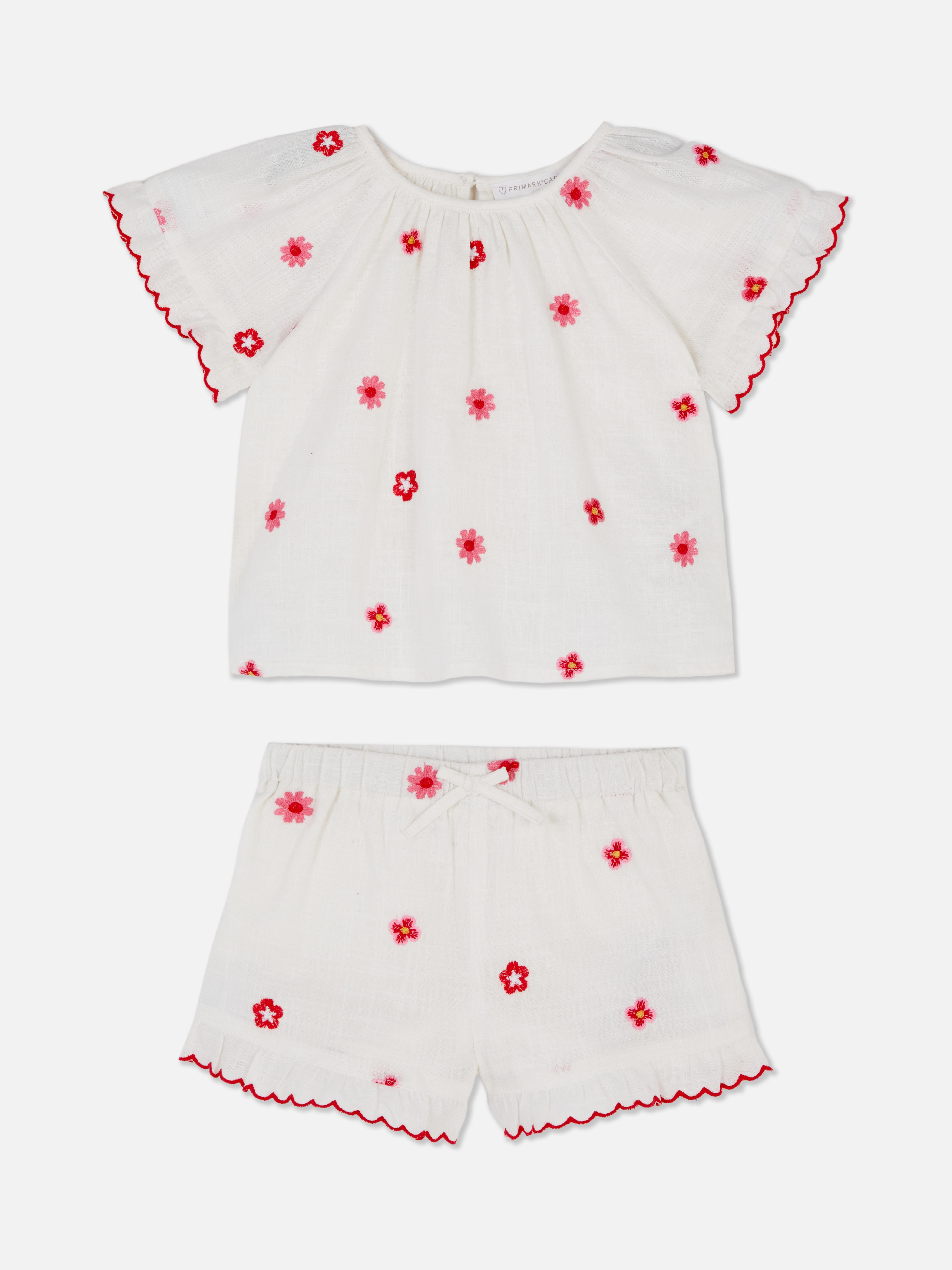 Set aus Top und Shorts mit Blumenstickerei