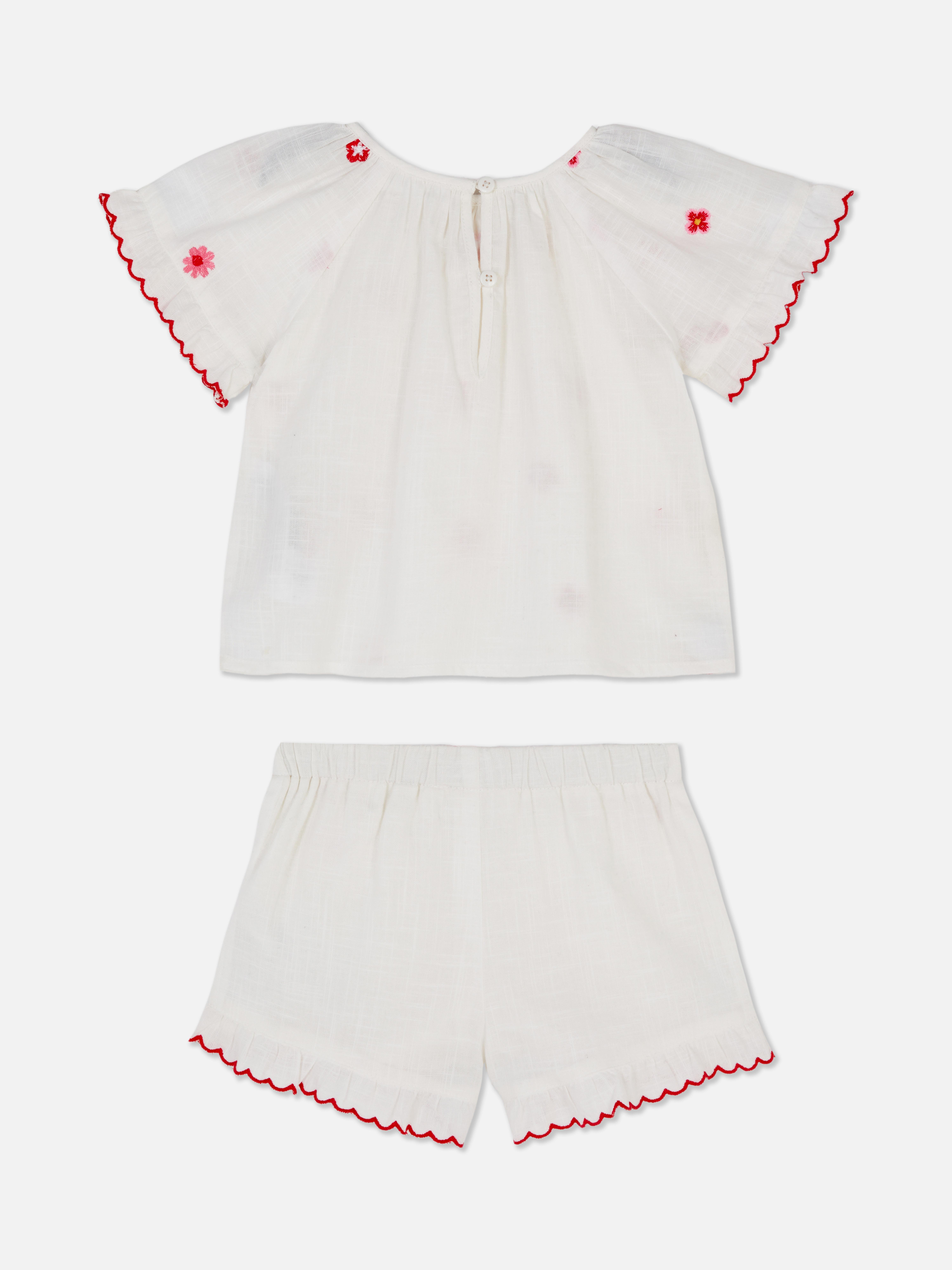 Set aus Top und Shorts mit Blumenstickerei