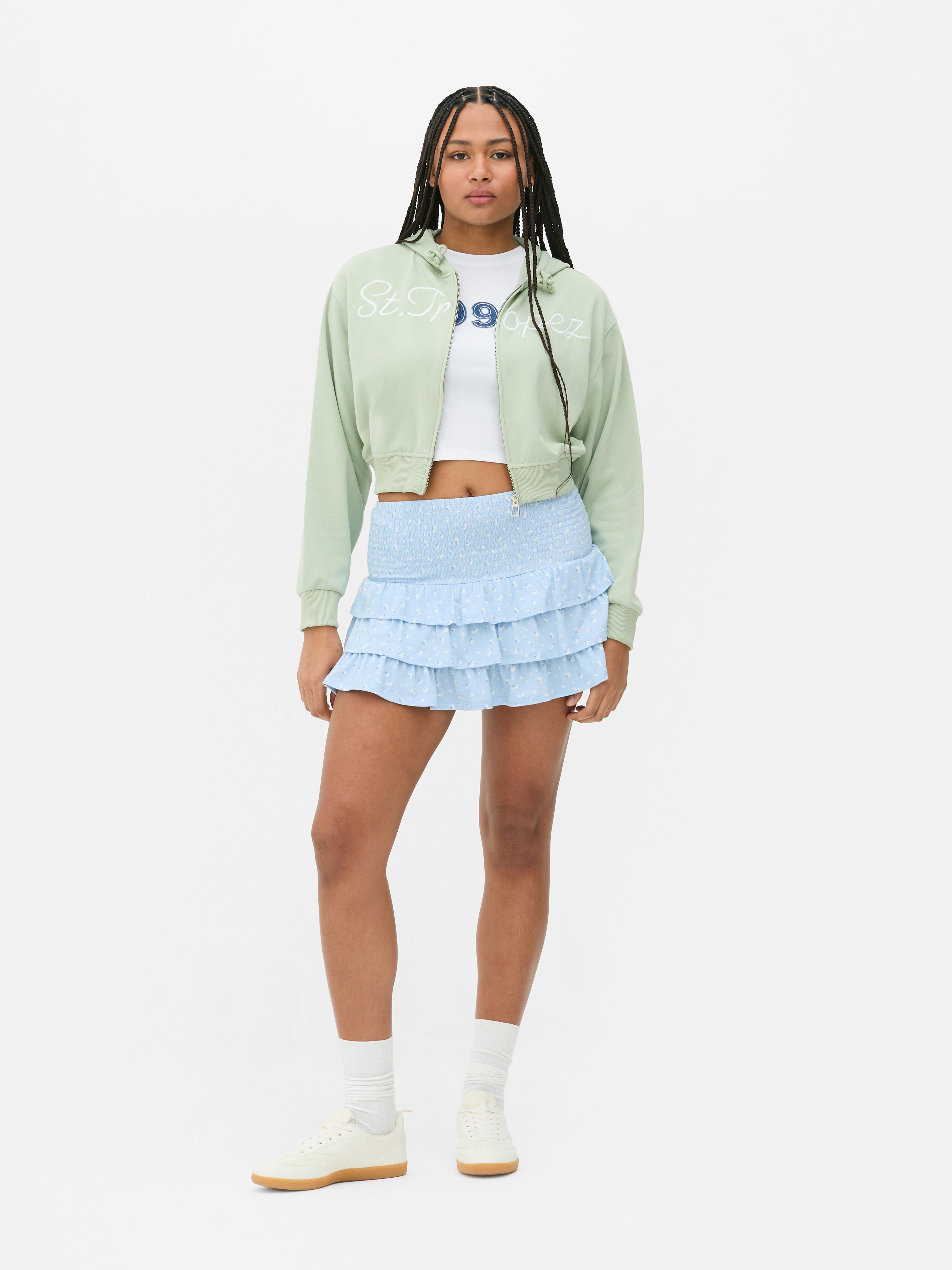 Cropped Zip-Up Graphic Hoodie