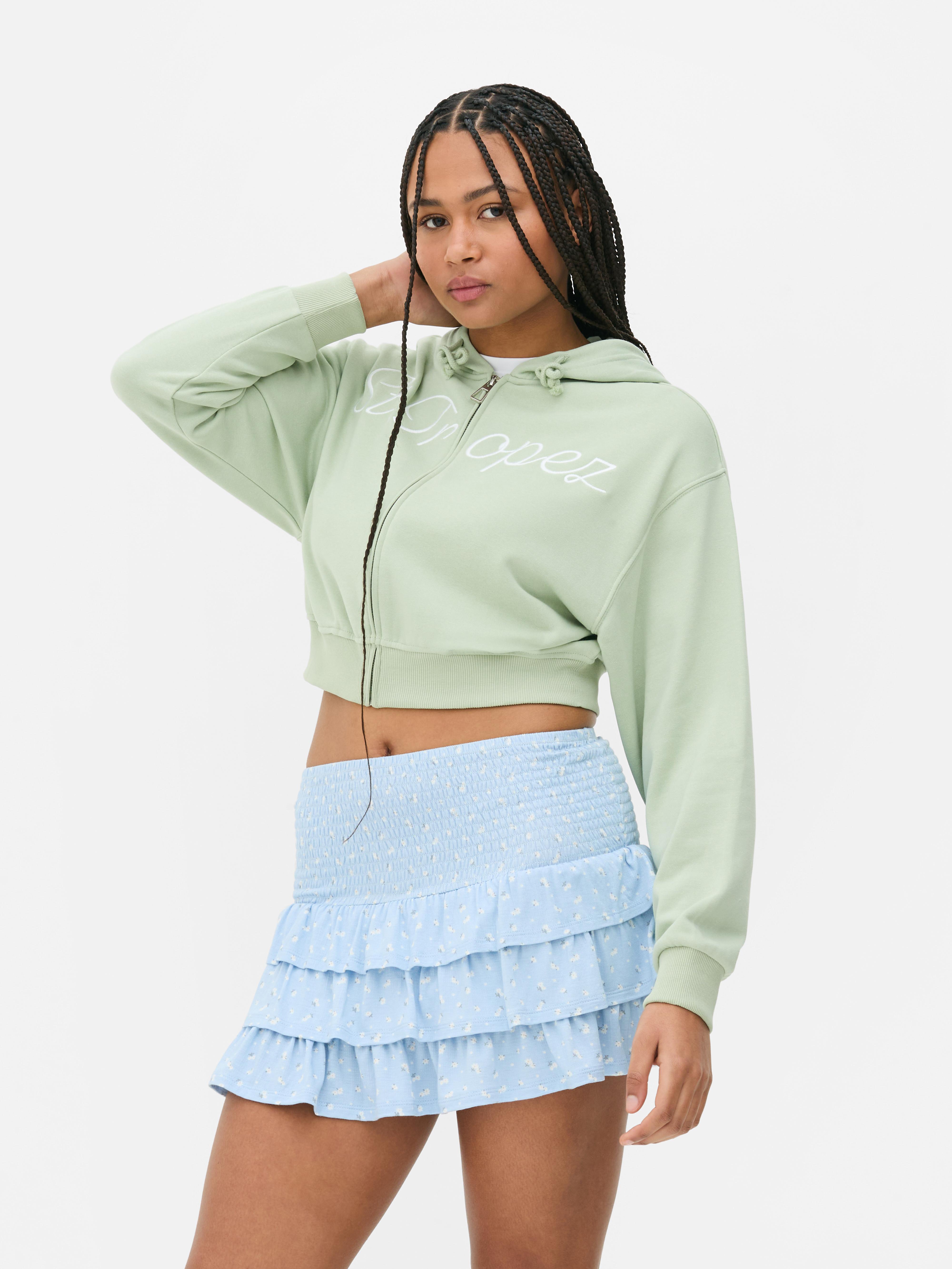 Cropped Zip-Up Graphic Hoodie