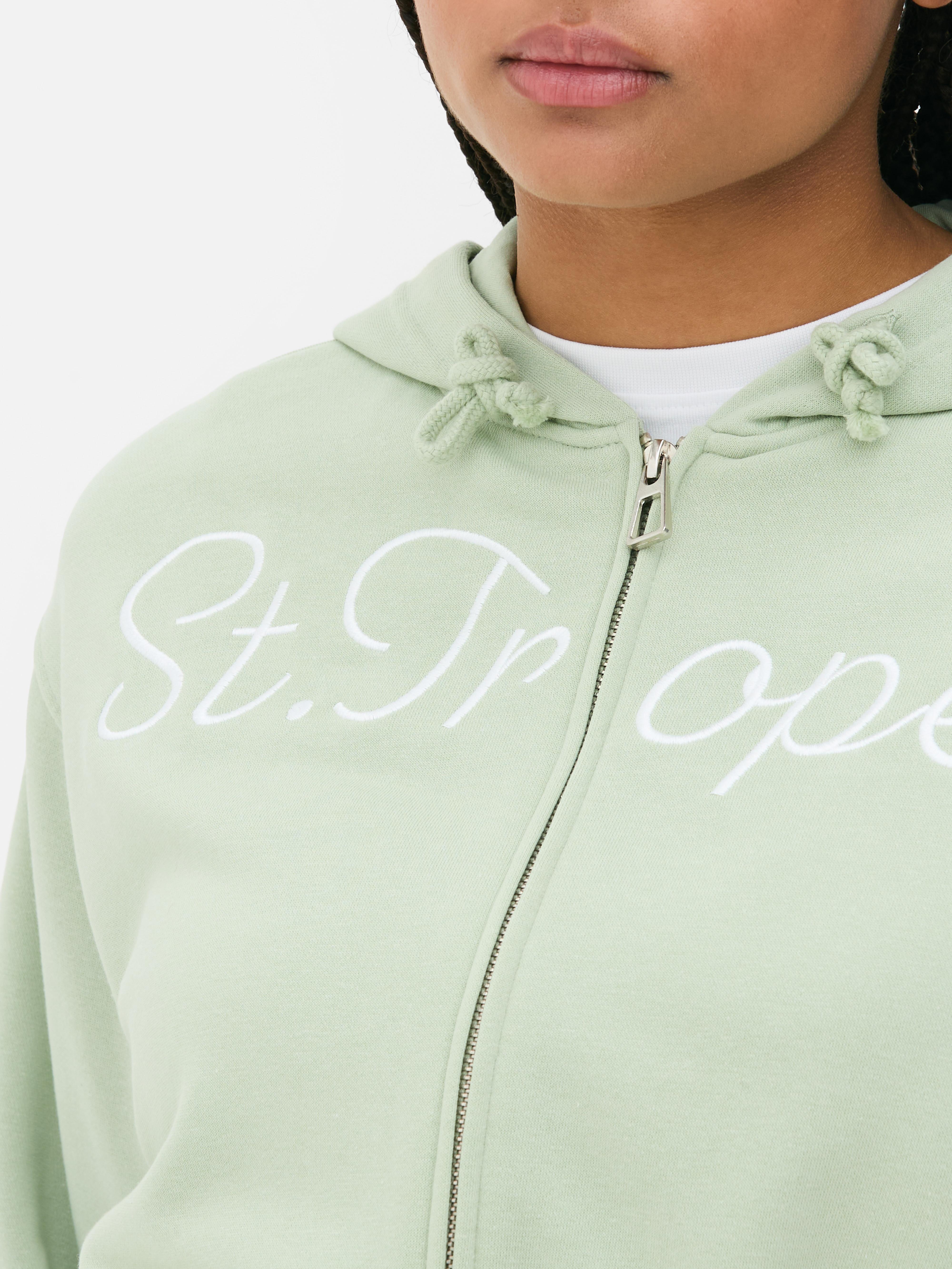 Cropped Zip-Up Graphic Hoodie