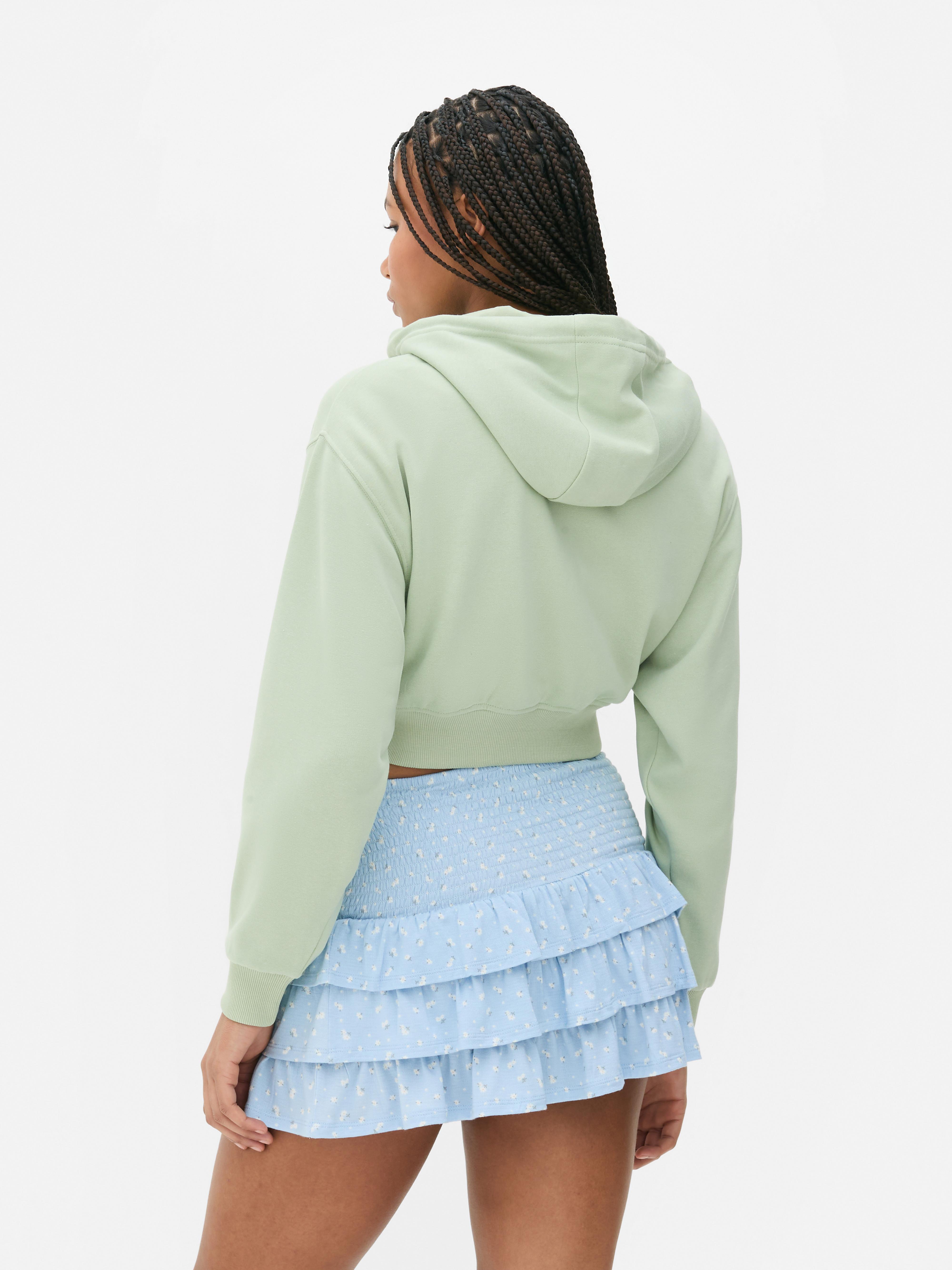 Cropped Zip-Up Graphic Hoodie