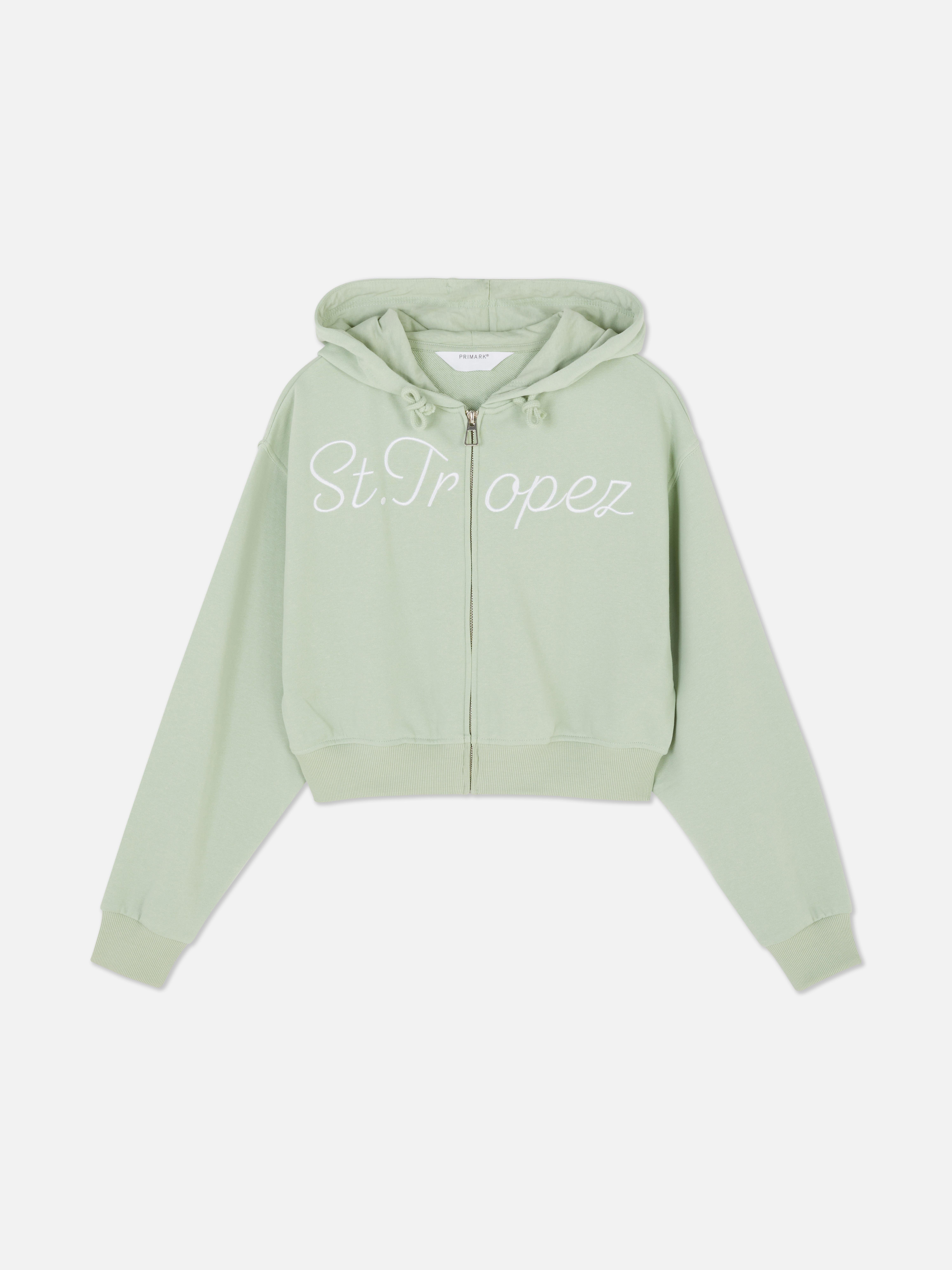 Cropped Zip-Up Graphic Hoodie