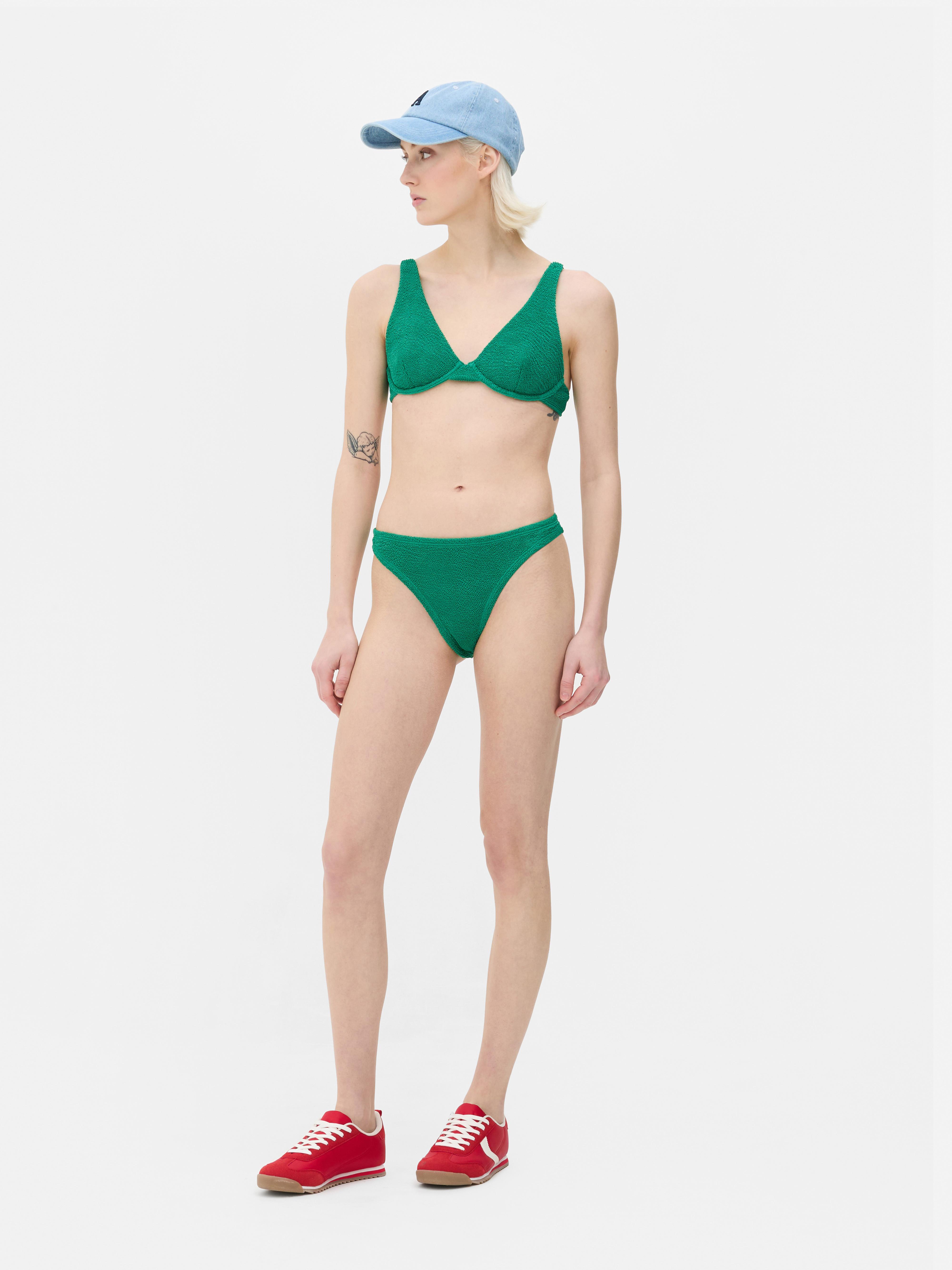 Striped High Leg Crinkle Bikini Bottoms