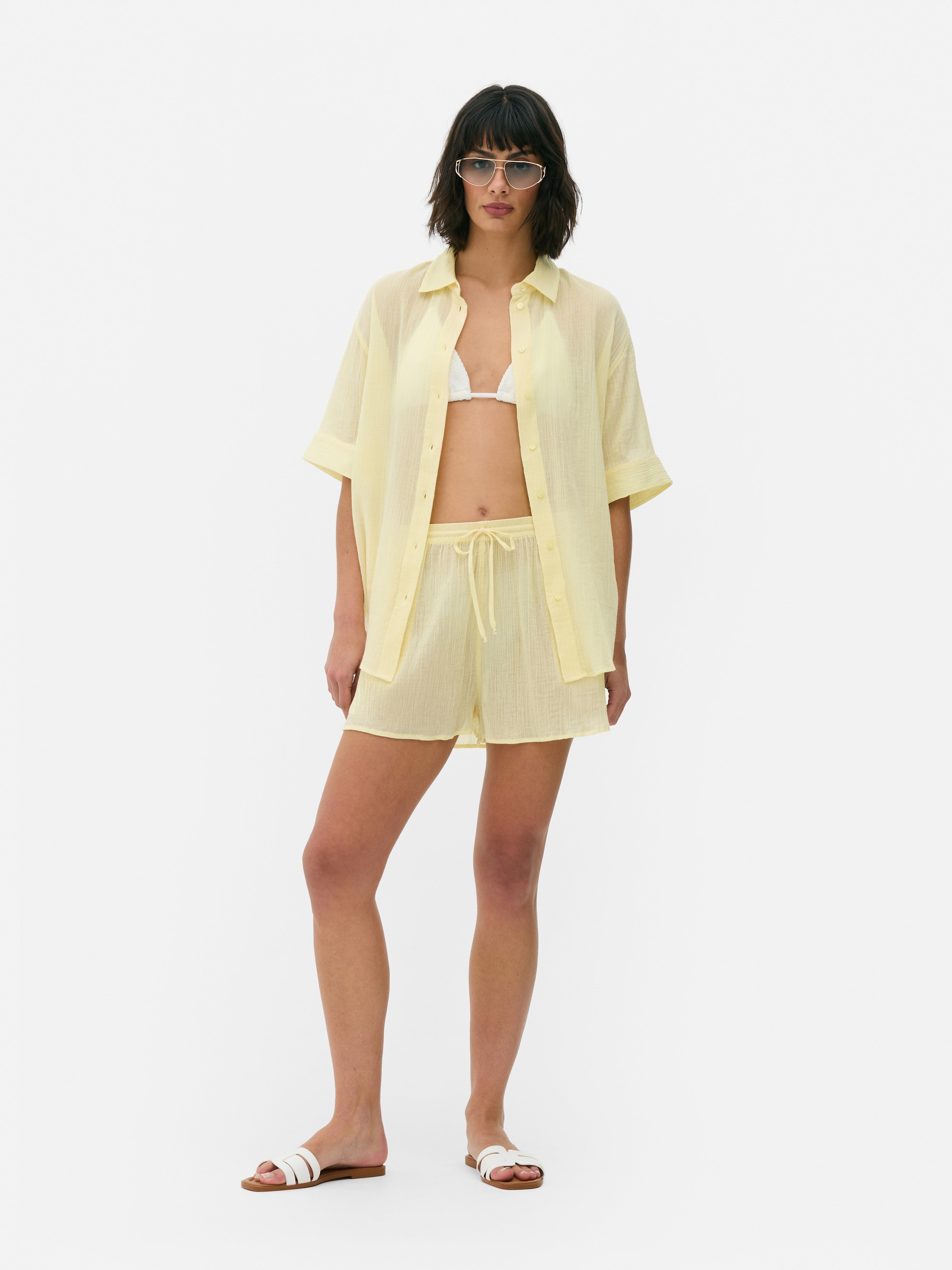 Strand-Shirt in Knitteroptik mit Knopfleiste