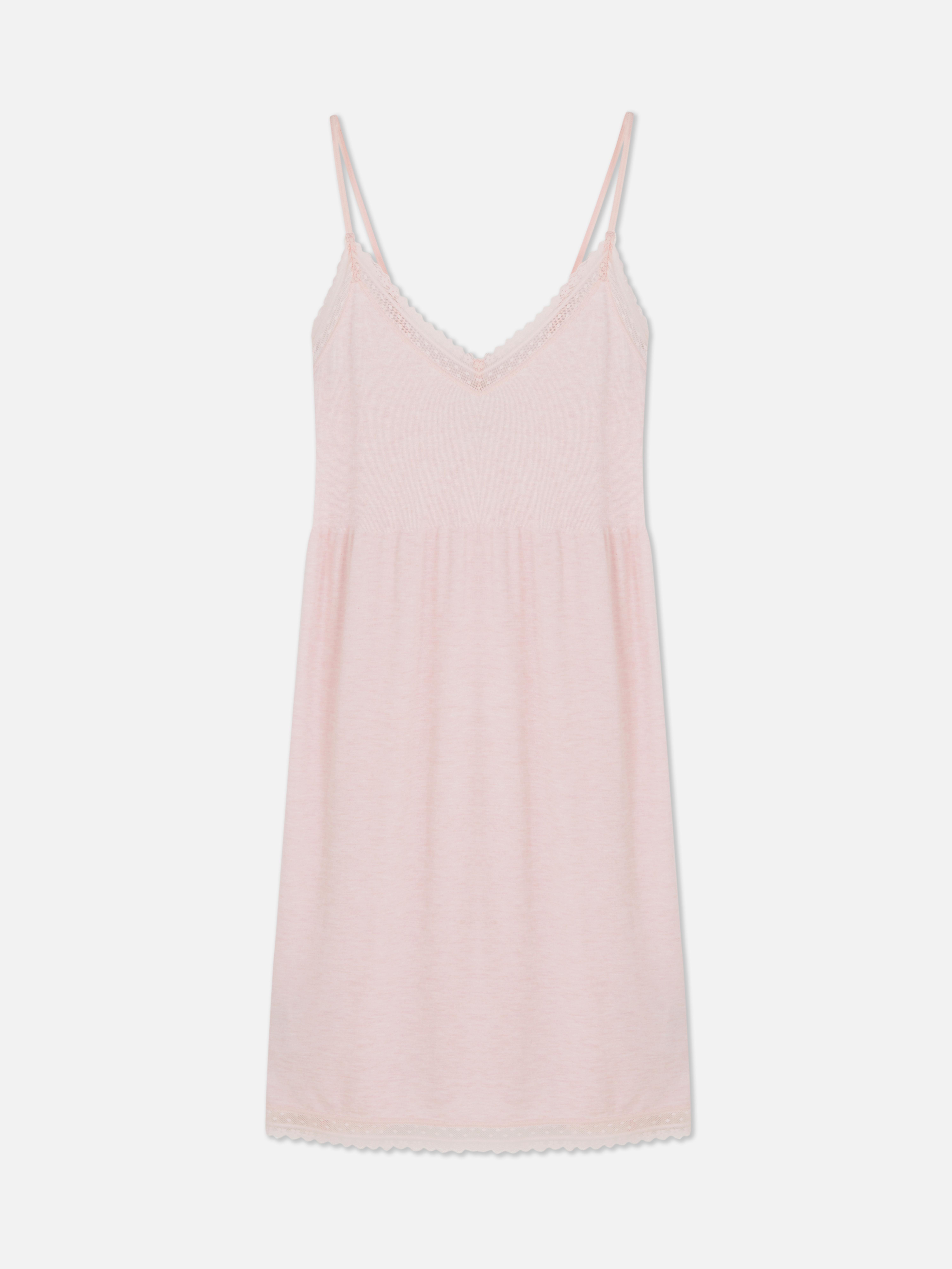 Sottoveste con bordo in pizzo e scollo a V Rosa chiaro
