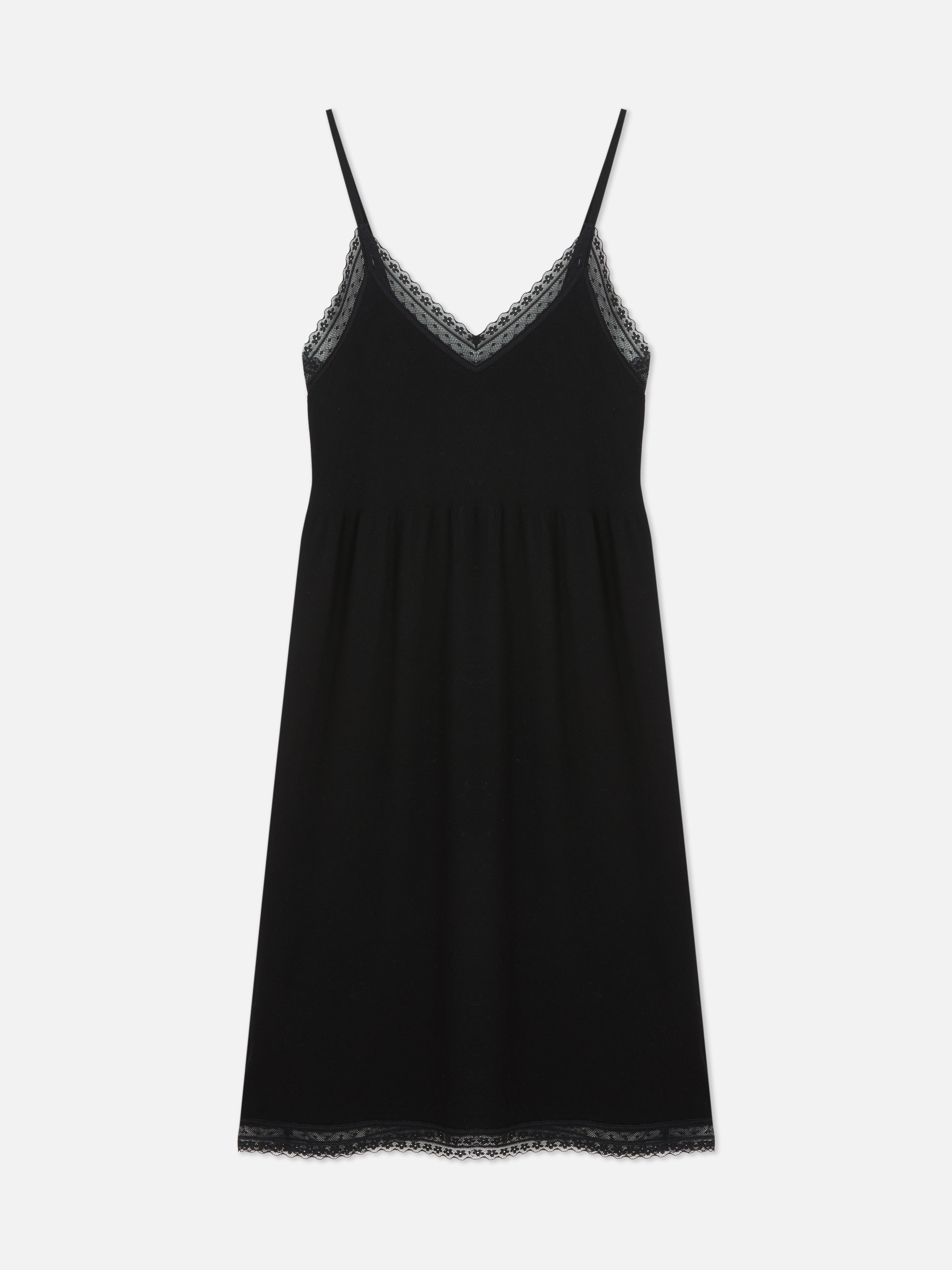Sottoveste con bordo in pizzo e scollo a V Nero