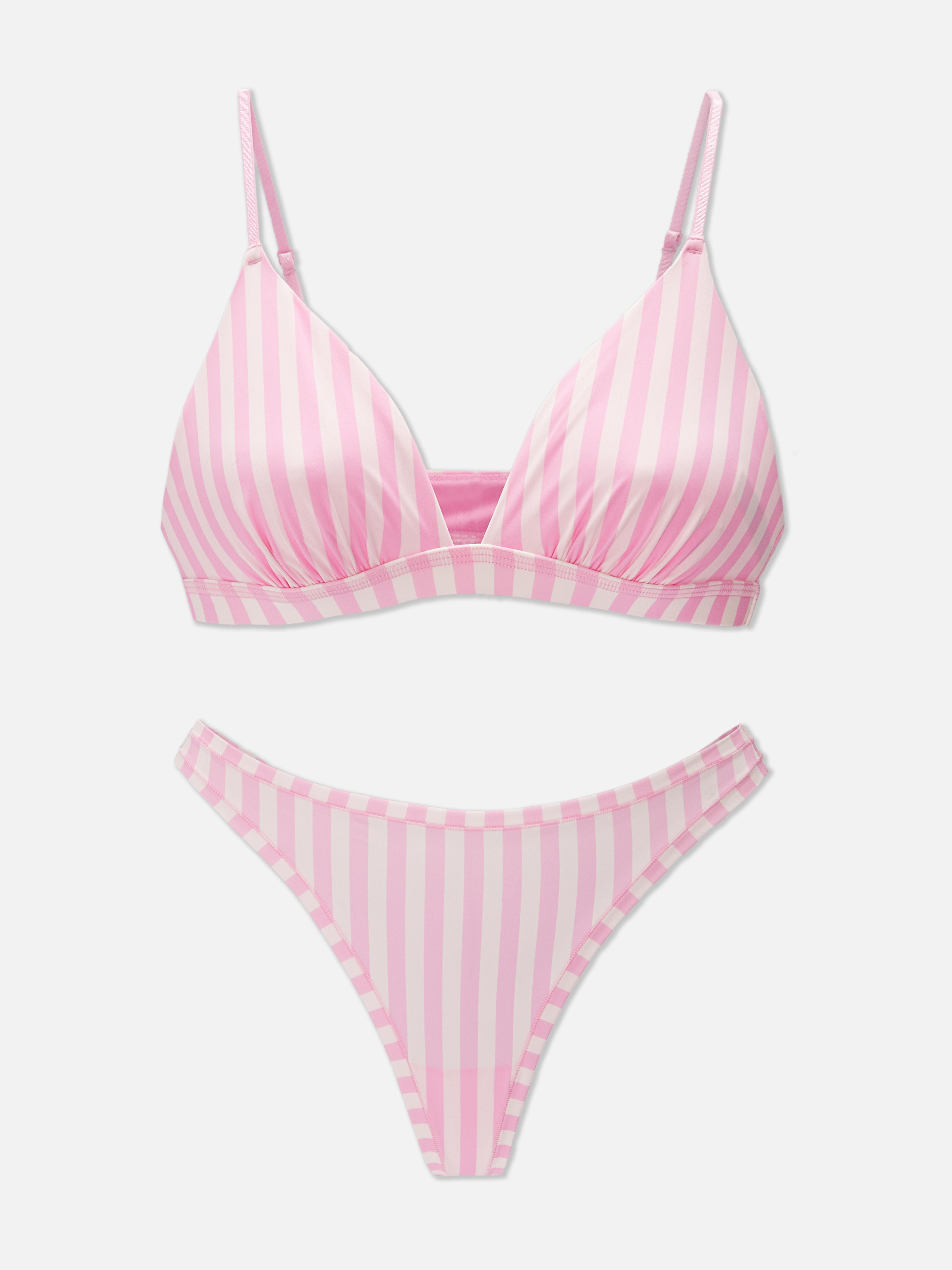 Pink Striped Triangle Bra and Thong Set