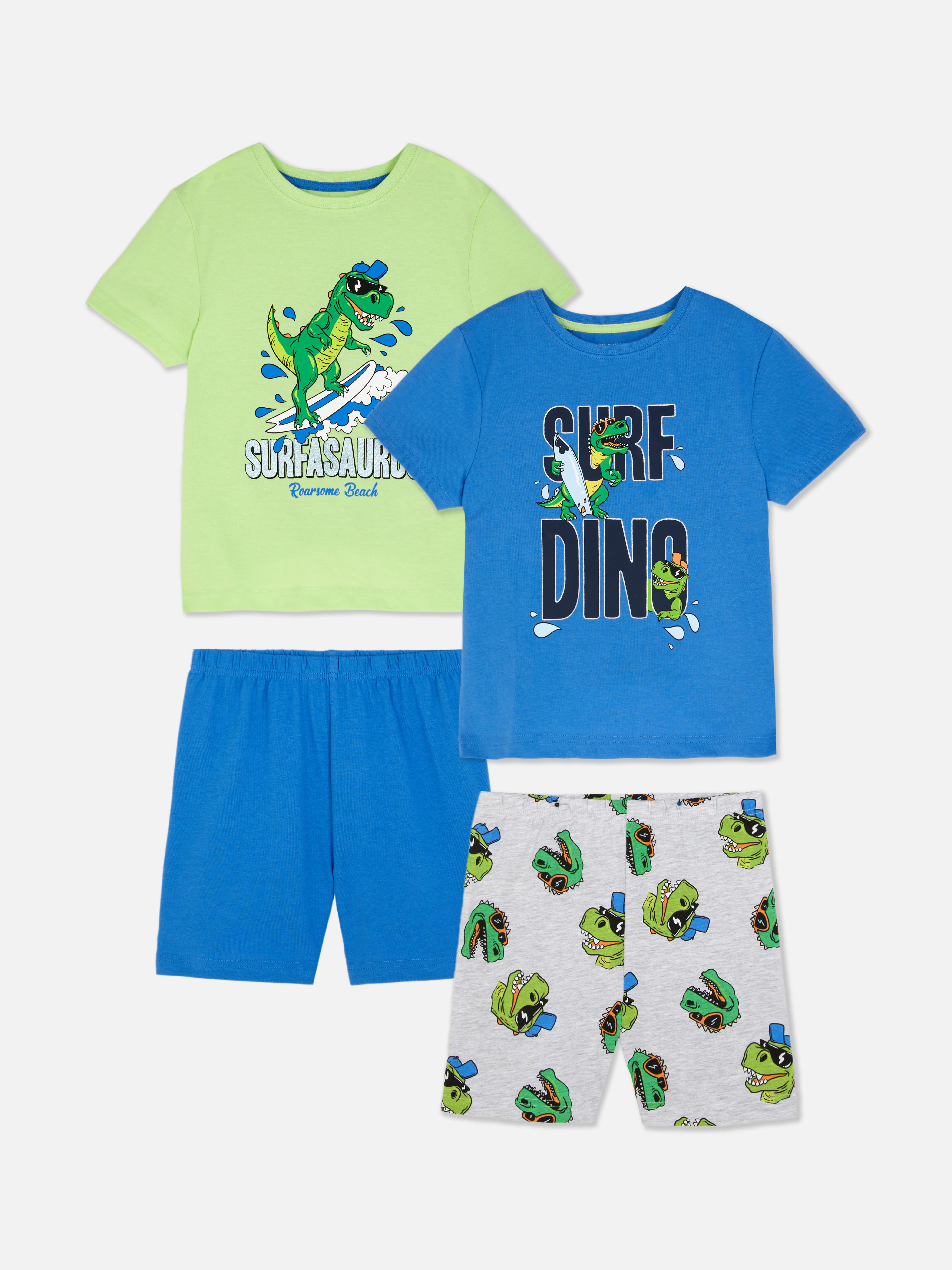 2 pijamale cu pantaloni scurți și imprimeu dinozaur