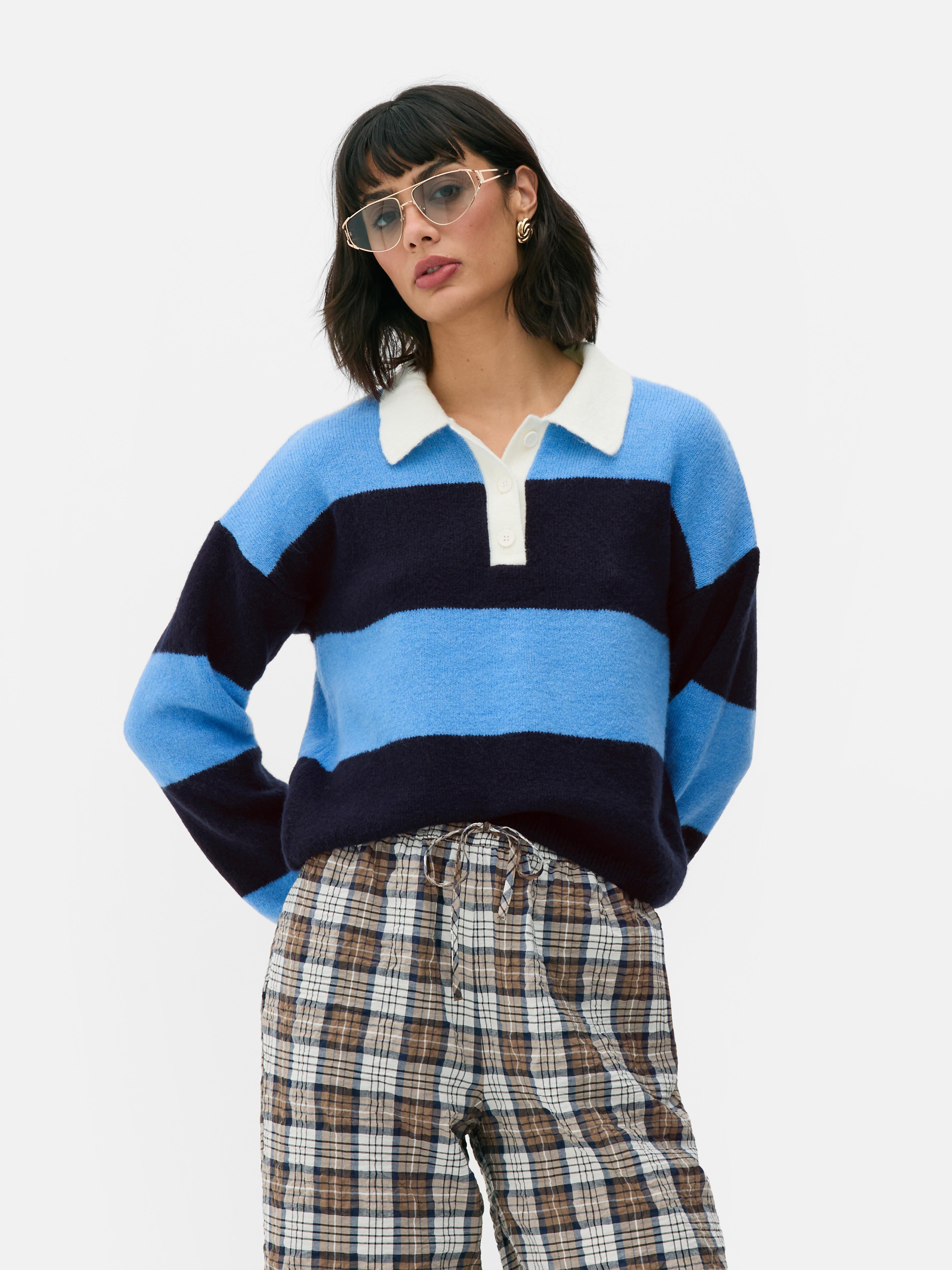 Pull Garçon Primark – Rayé Bleu – Coton – Col Rond – Taille 5-6 Ans – Occasion