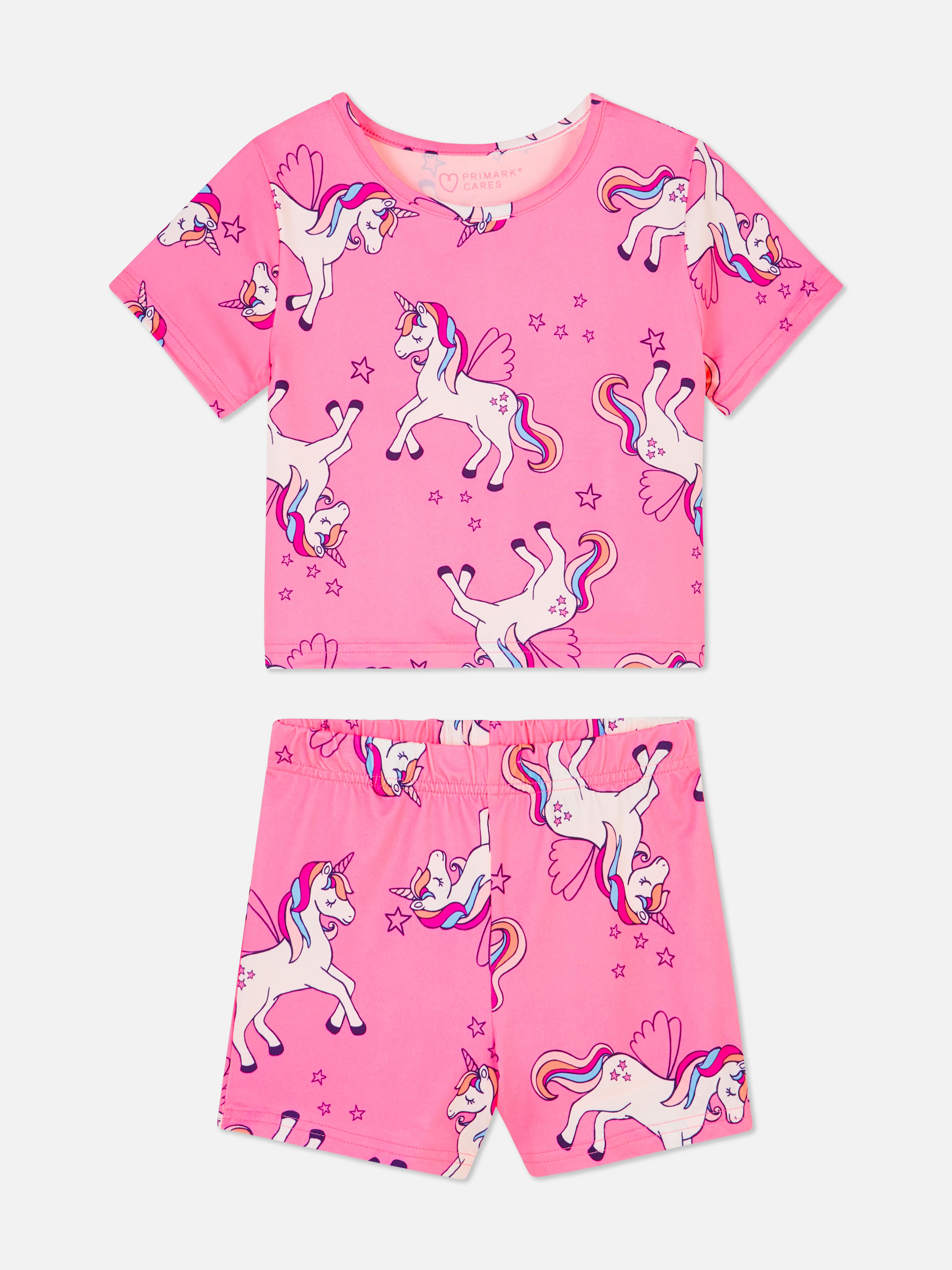 Pijamale scurte cu imprimeu cu unicorni