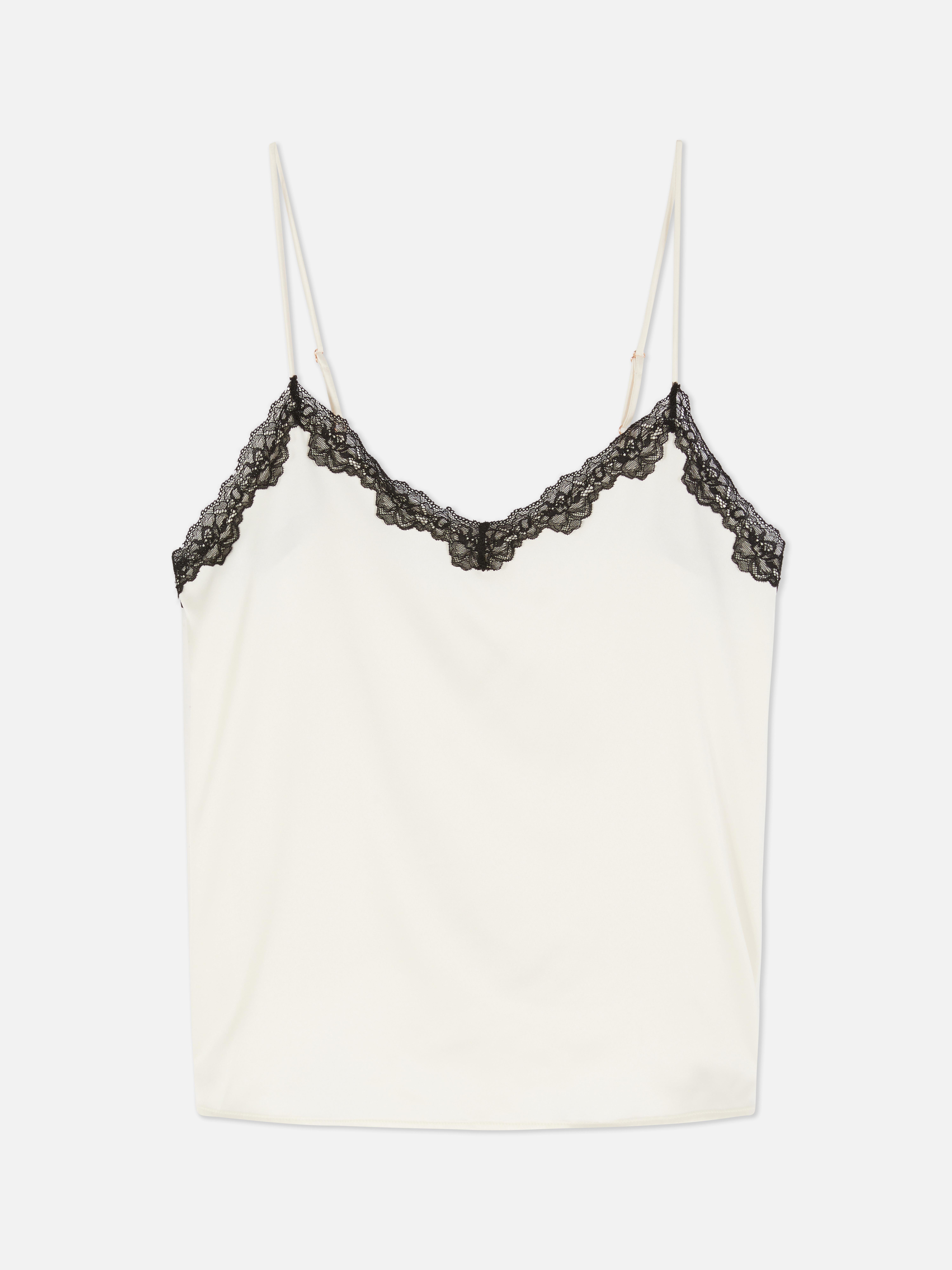 Satin Contract Lace Cami Pyjama Top