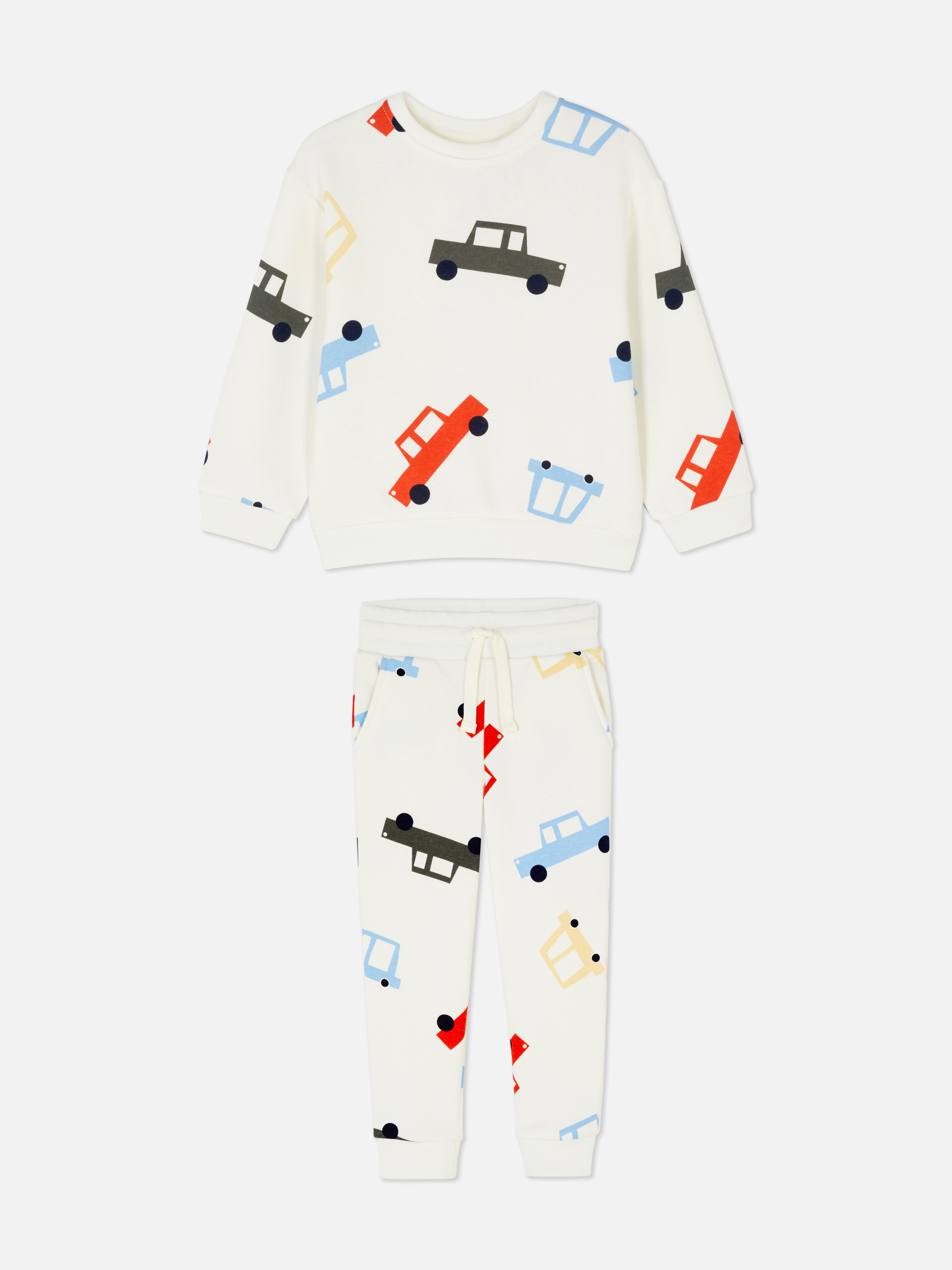Completo felpa e pantaloni da tuta con auto