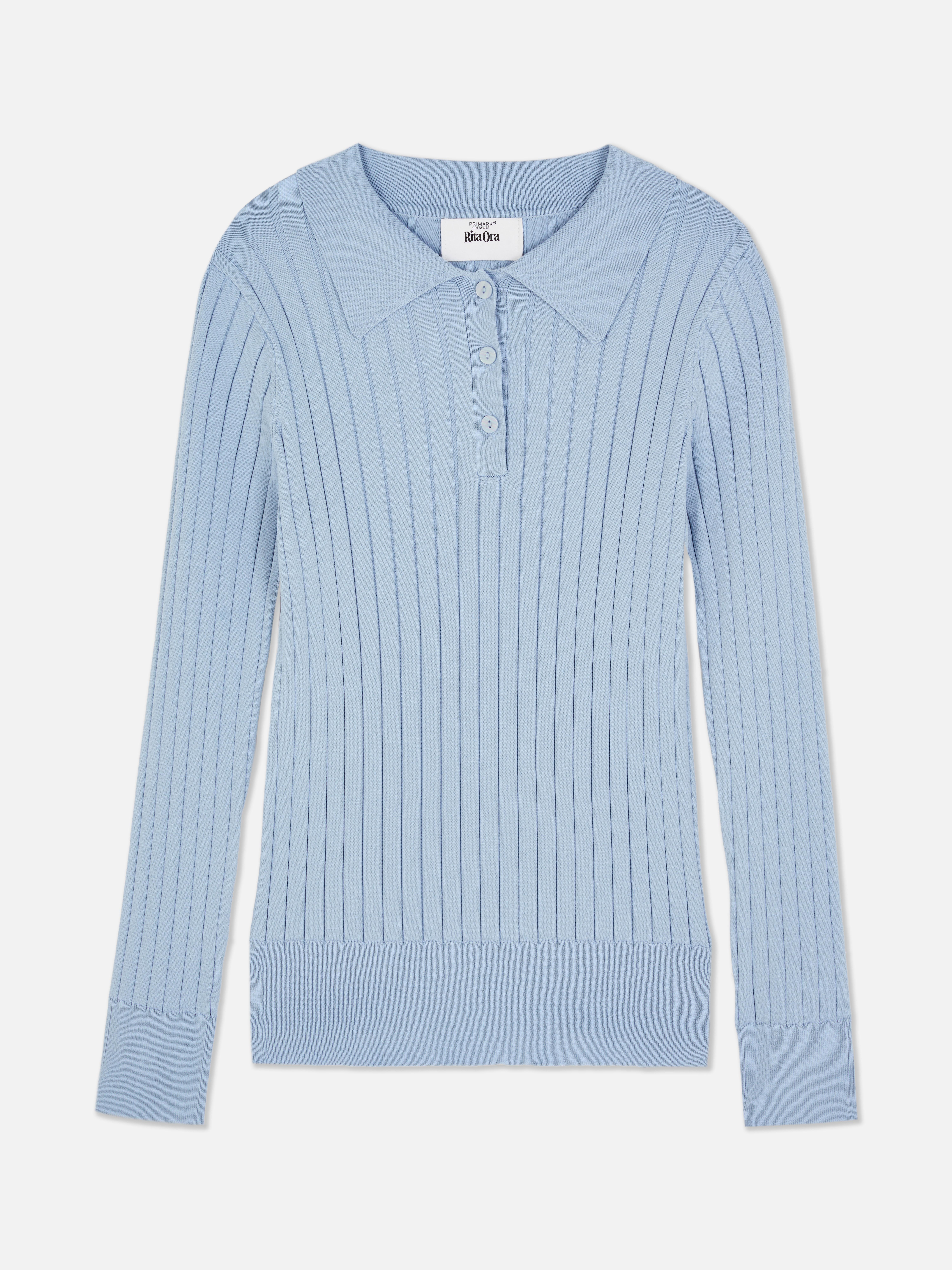 Rita Ora Ribbed Polo Sweater