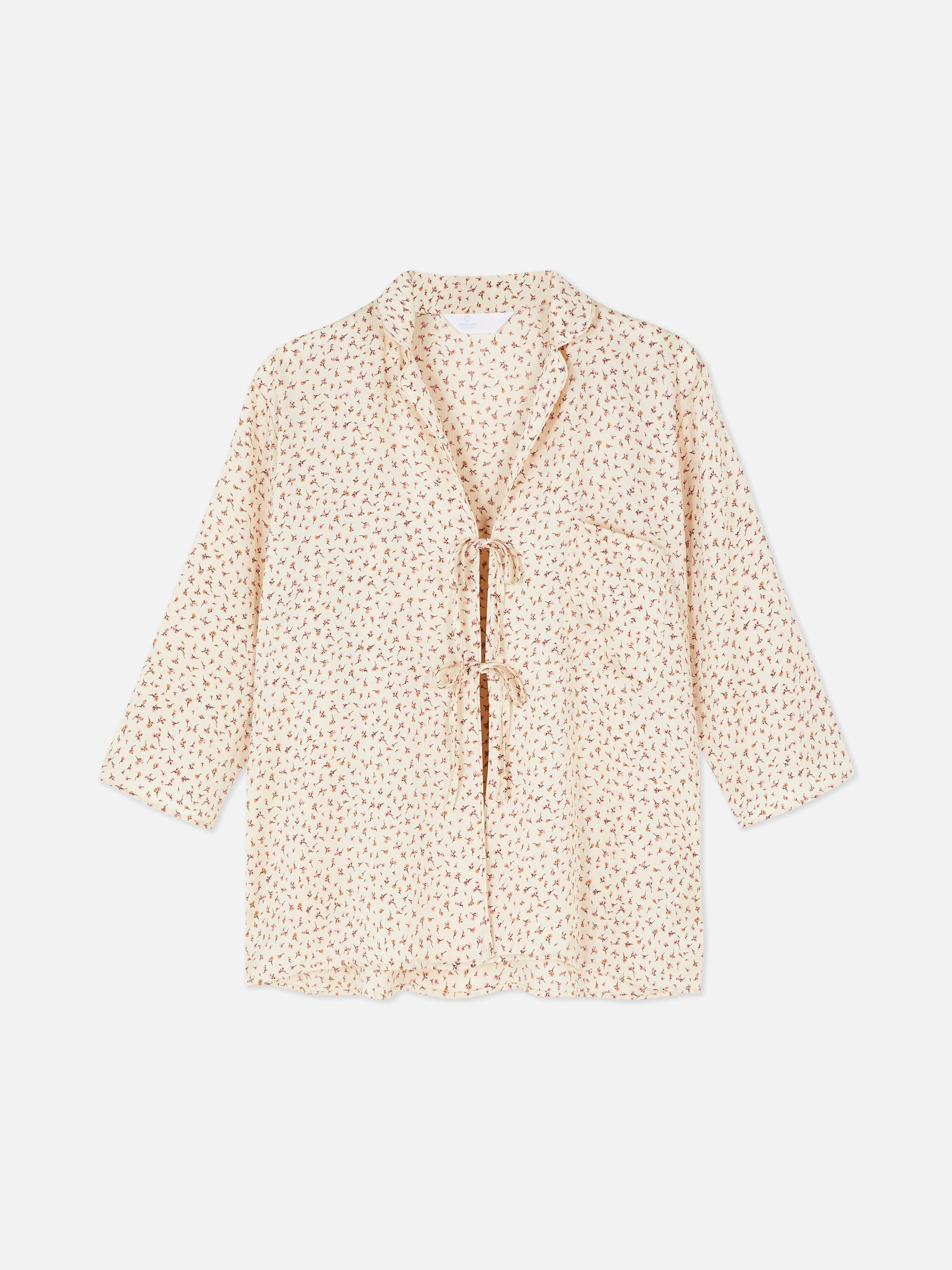 Satin Tie-Front Pyjama Shirt