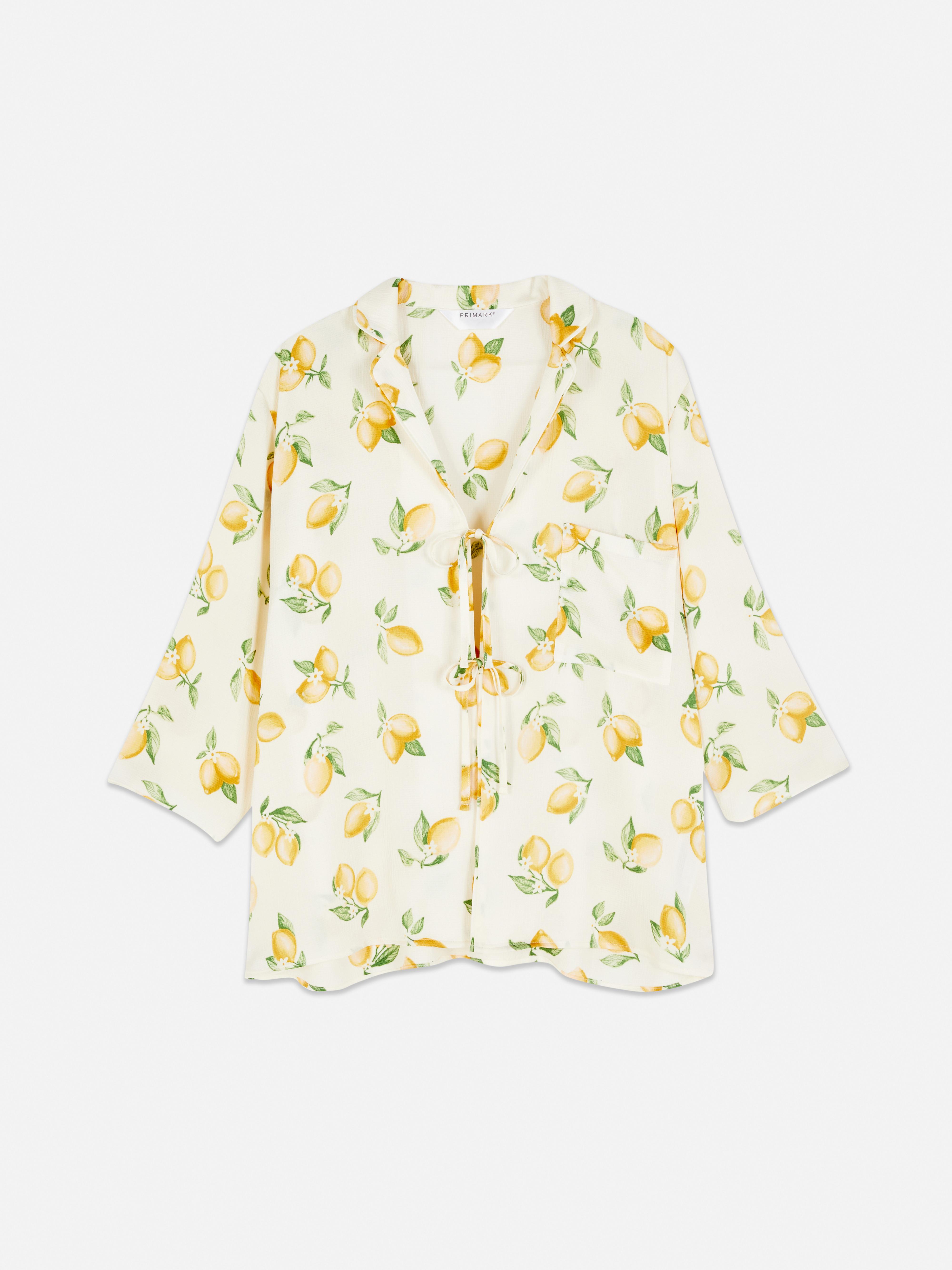 Satin Tie-Front Pyjama Shirt
