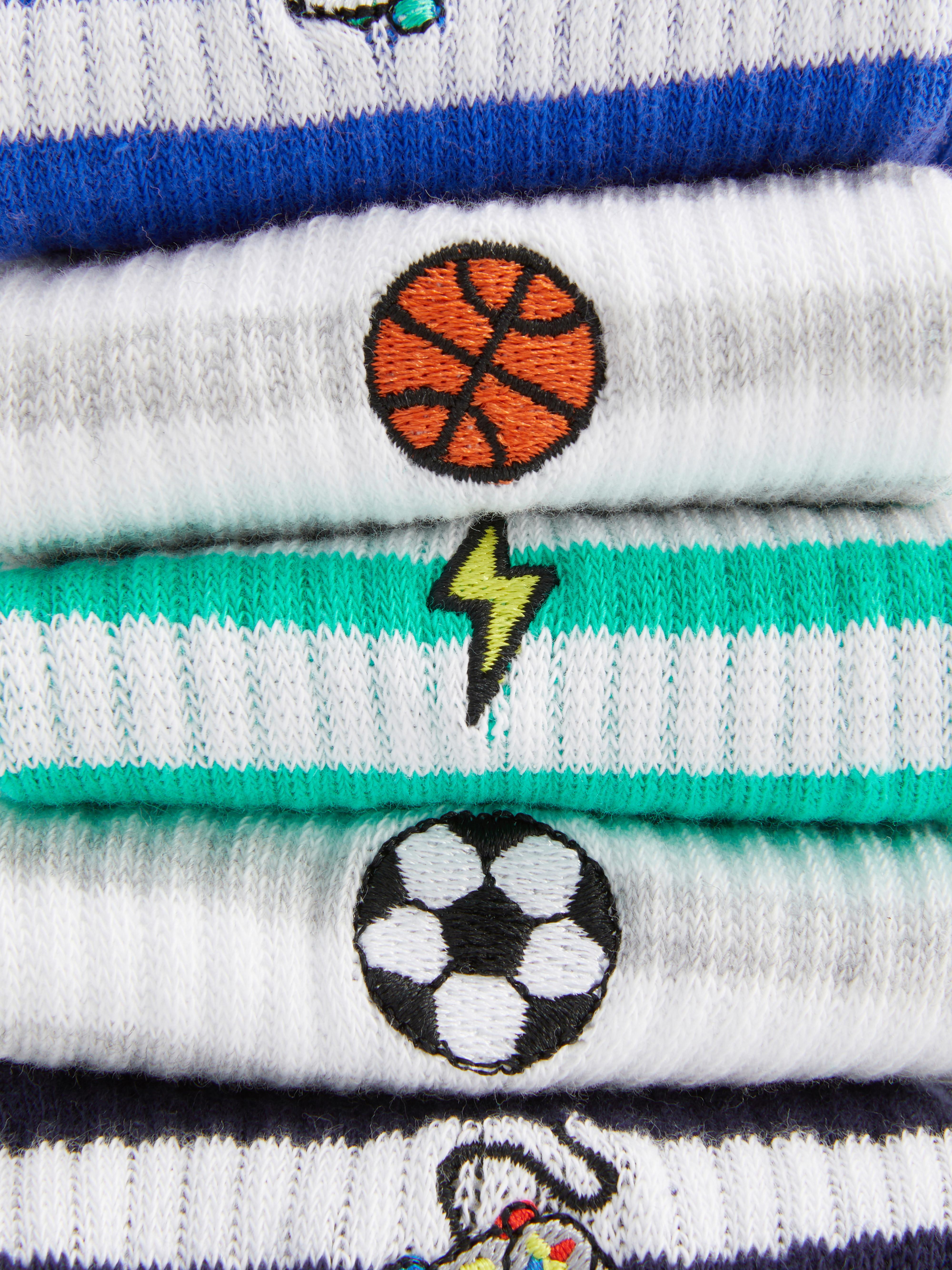 Gerippte Sportsocken mit Stickerei, 5er-Pack