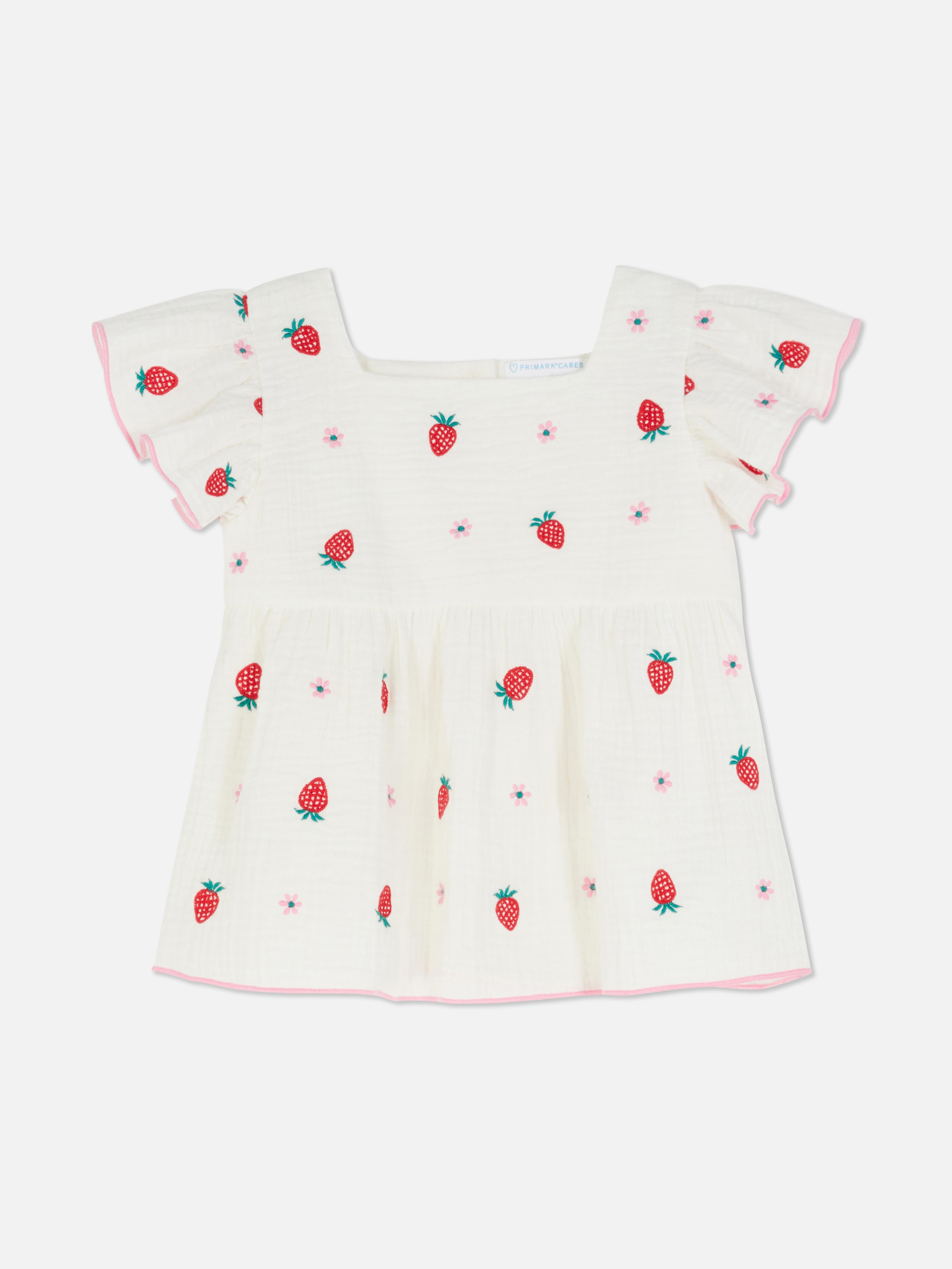 Blouse met ruches en aardbeienpatroon