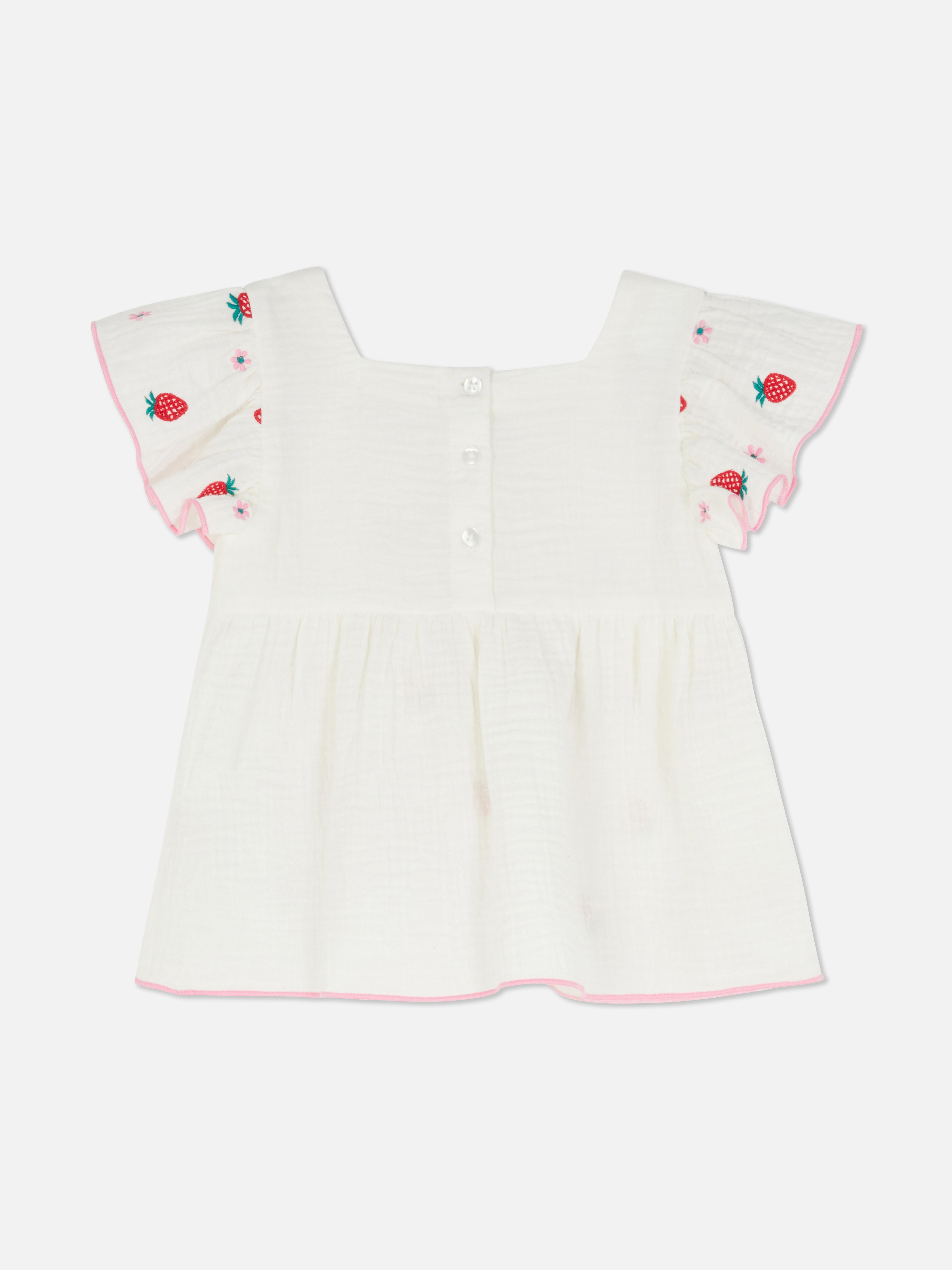 Blouse met ruches en aardbeienpatroon