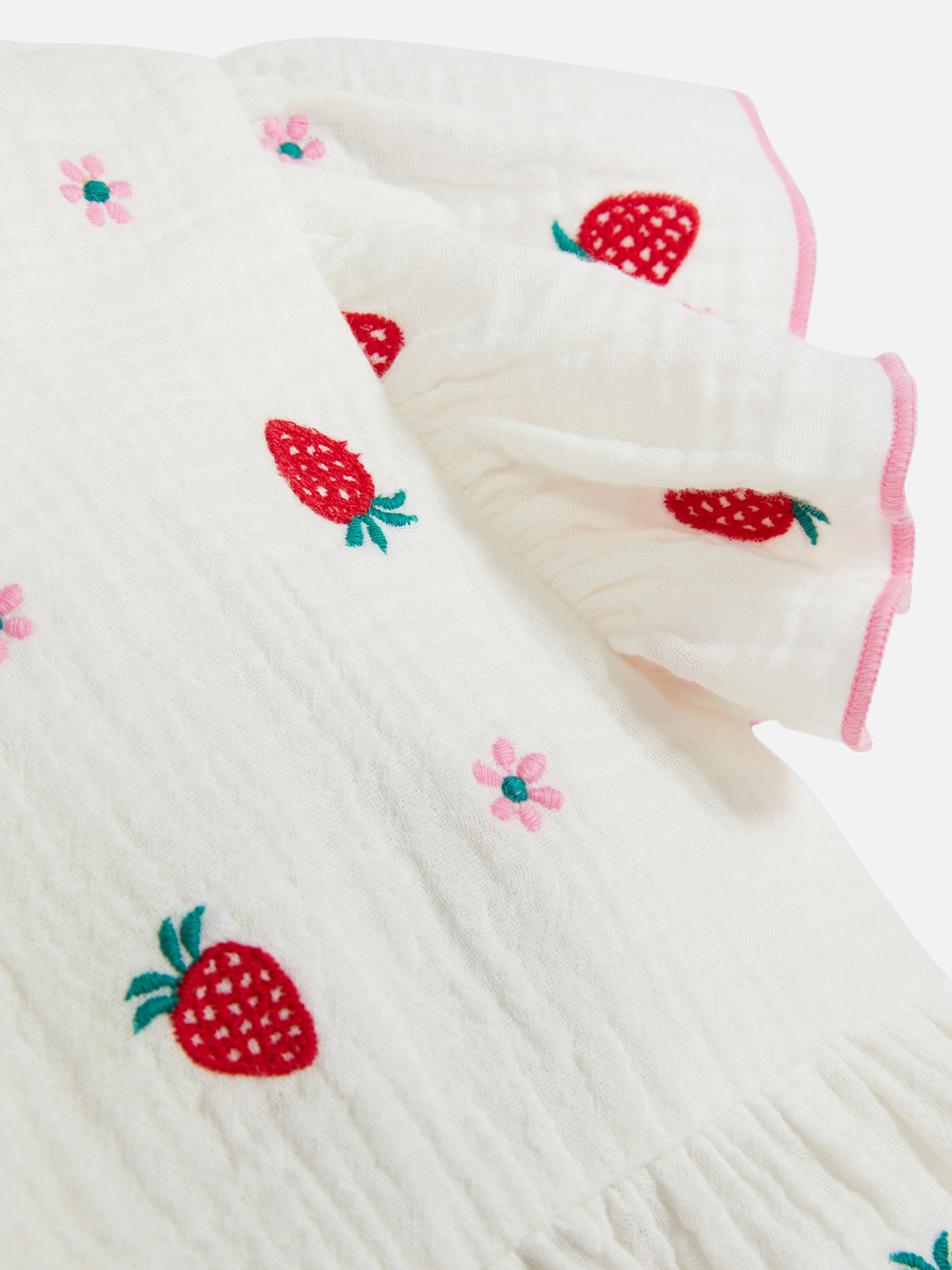 Blouse met ruches en aardbeienpatroon