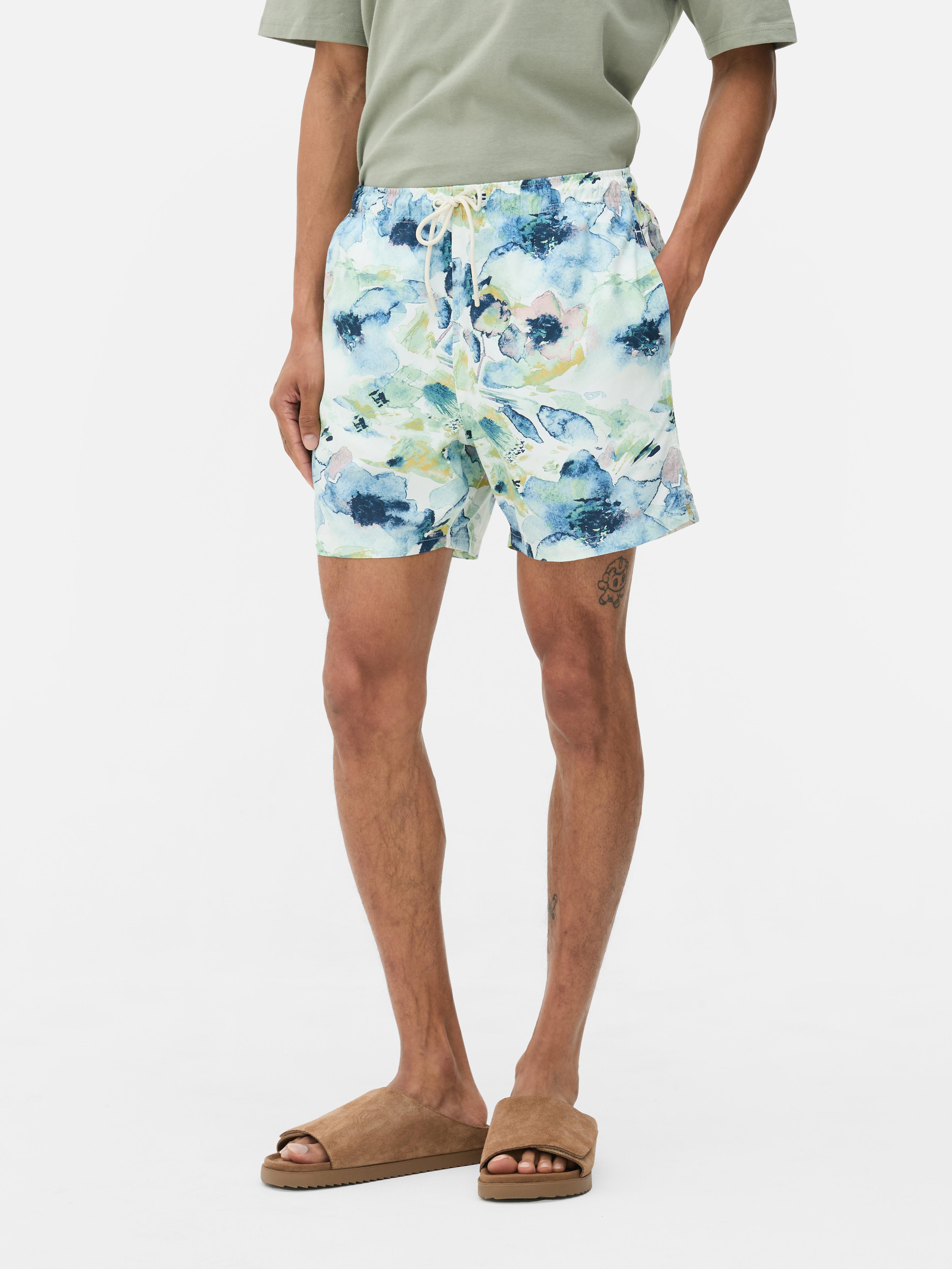 Badeshorts mit Kordelzug und Aquarell-Blumenmuster