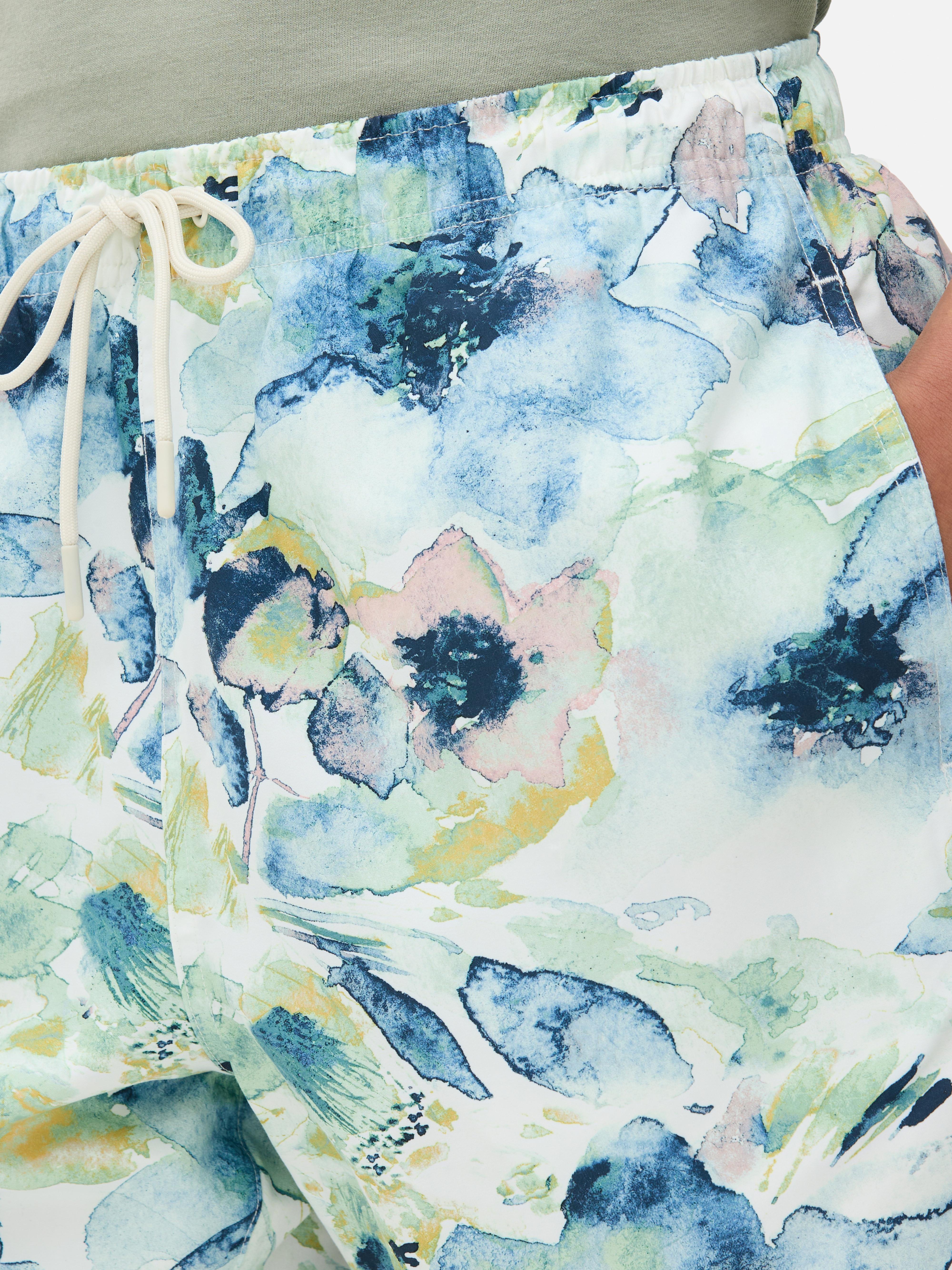 Badeshorts mit Kordelzug und Aquarell-Blumenmuster