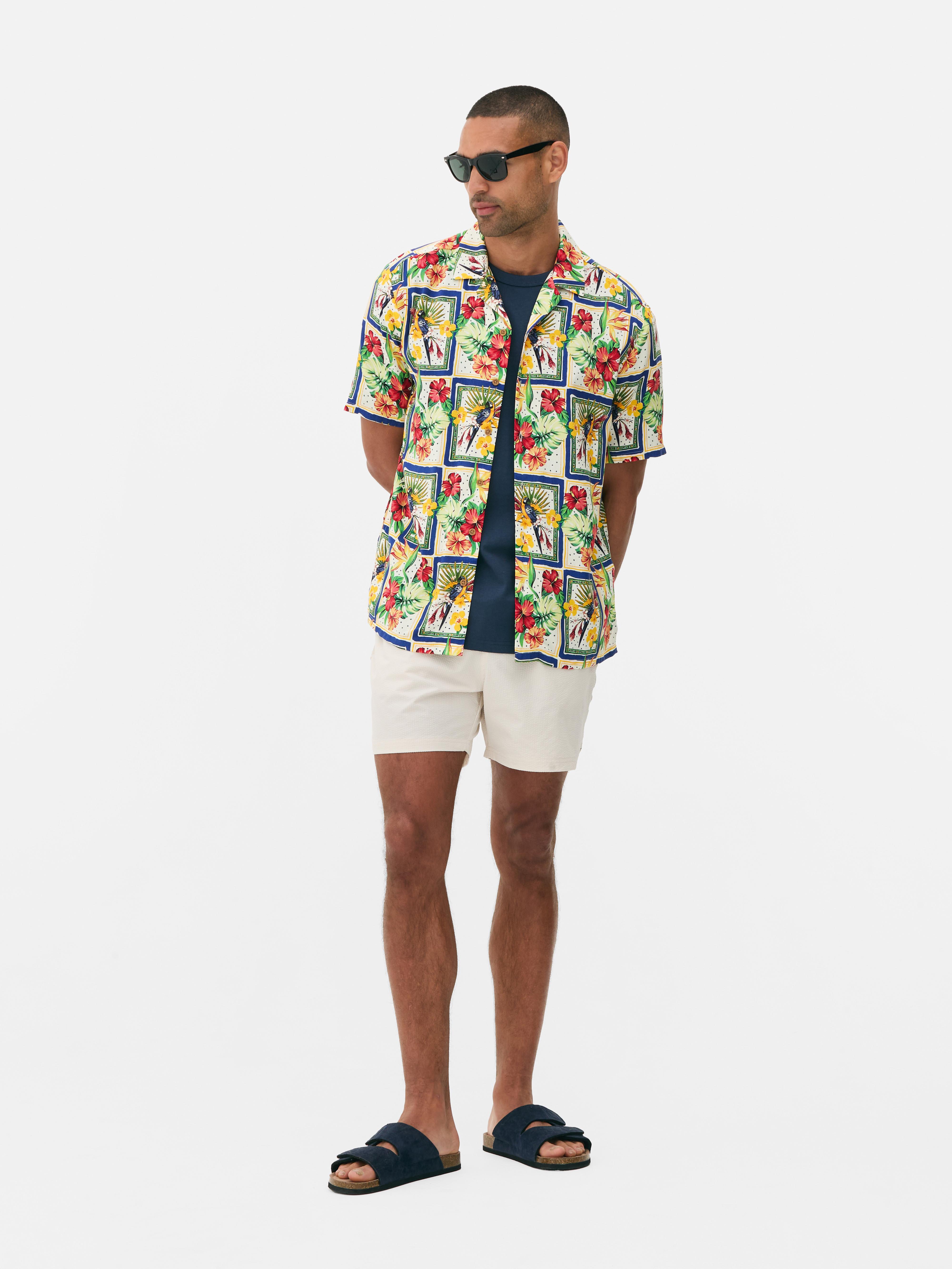 Chemise boutonnée à motif tropical homme