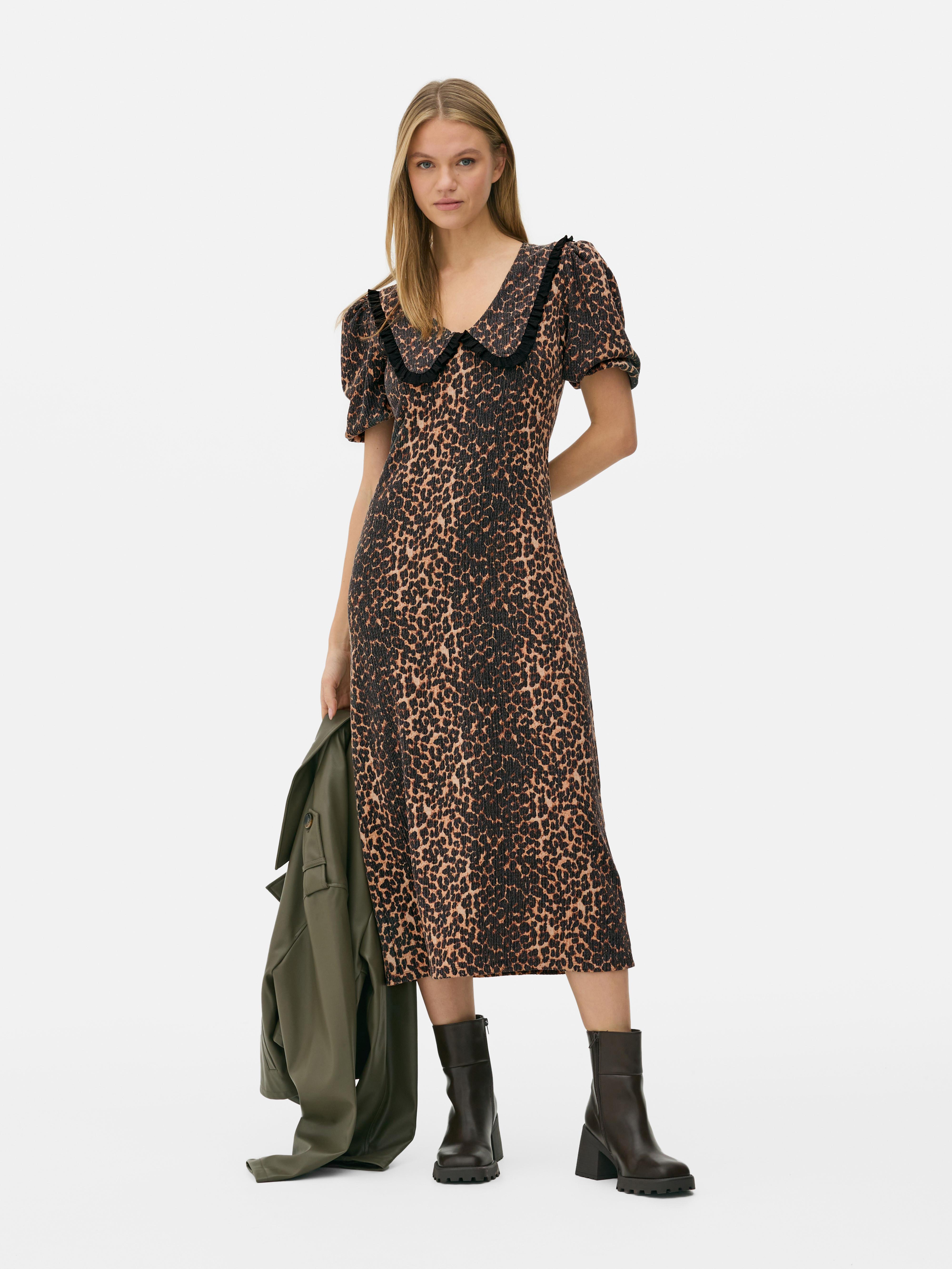 Womens Brown Leopard Collared Midi Dress Primark