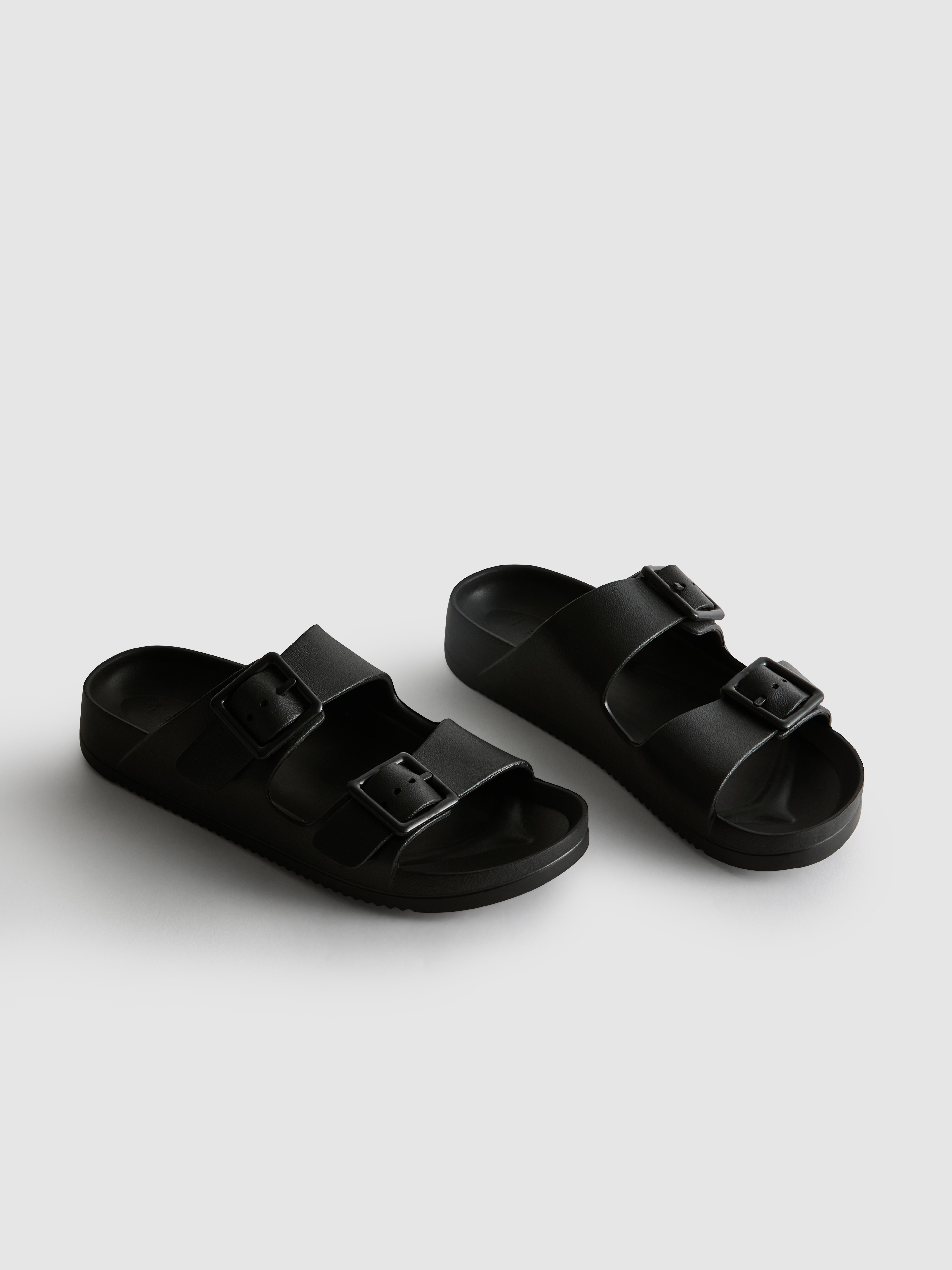 Women's Black Chunky Double Buckle Strap Sandals