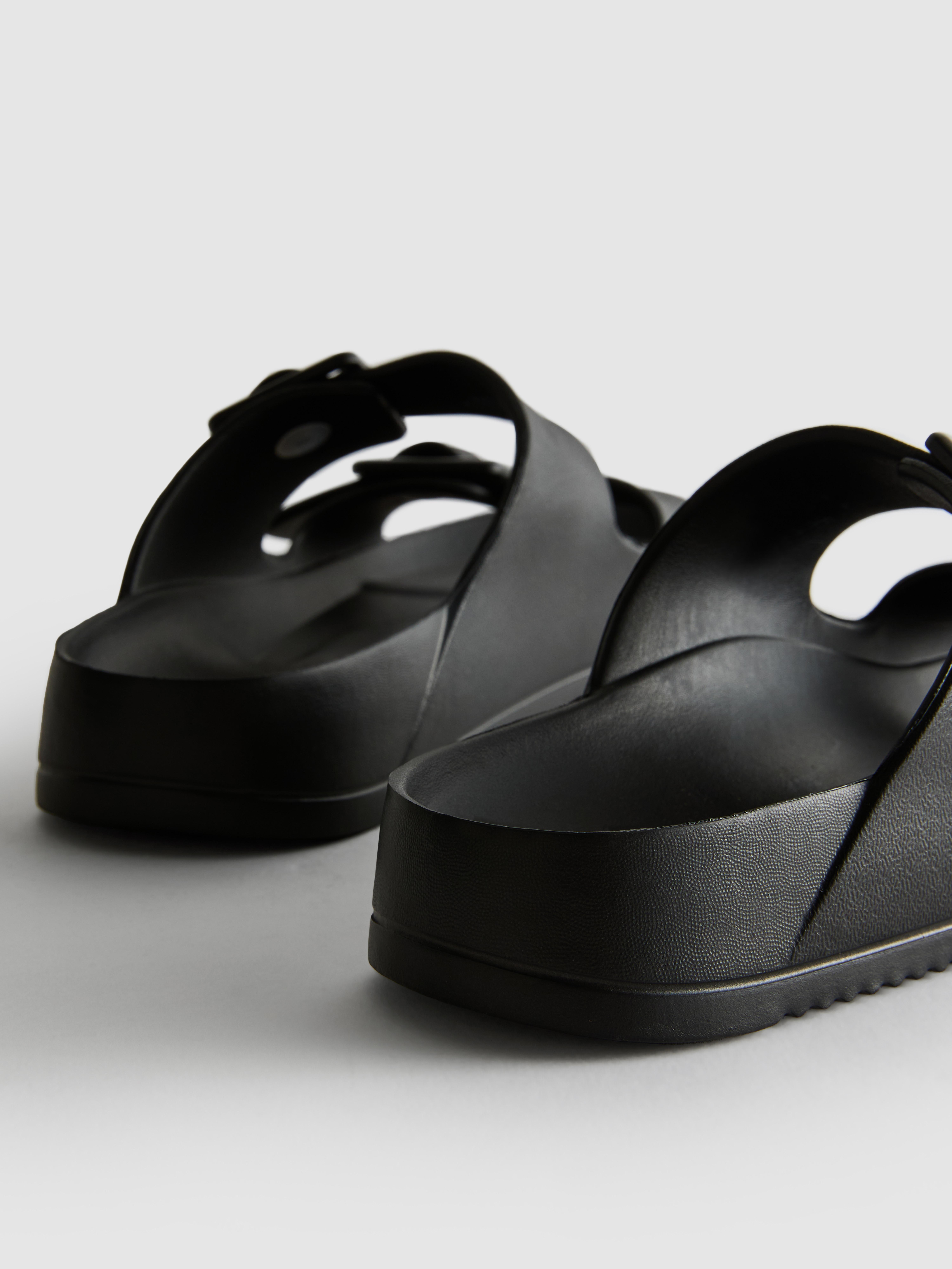 Women's Black Chunky Double Buckle Strap Sandals