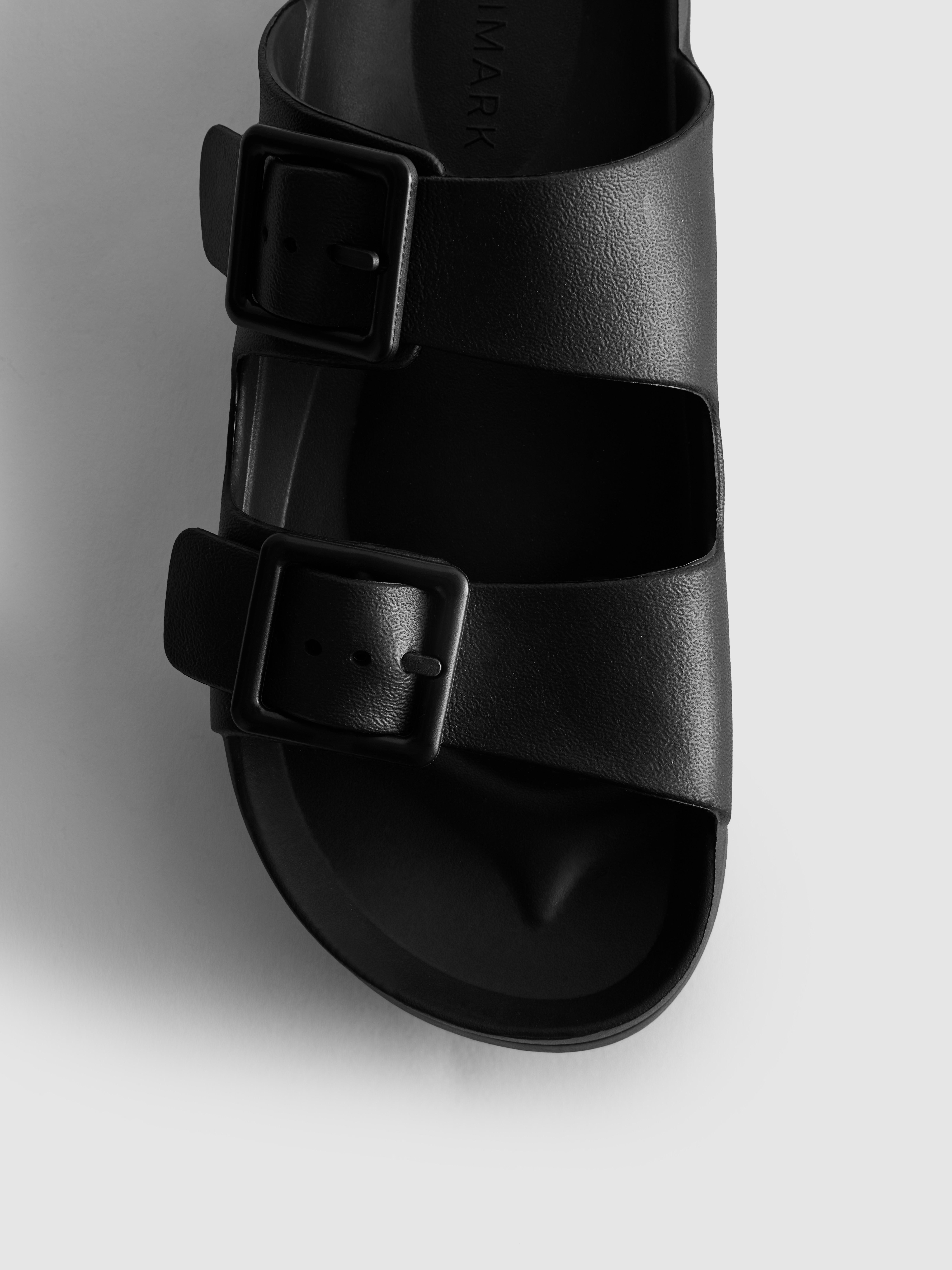Women's Black Chunky Double Buckle Strap Sandals