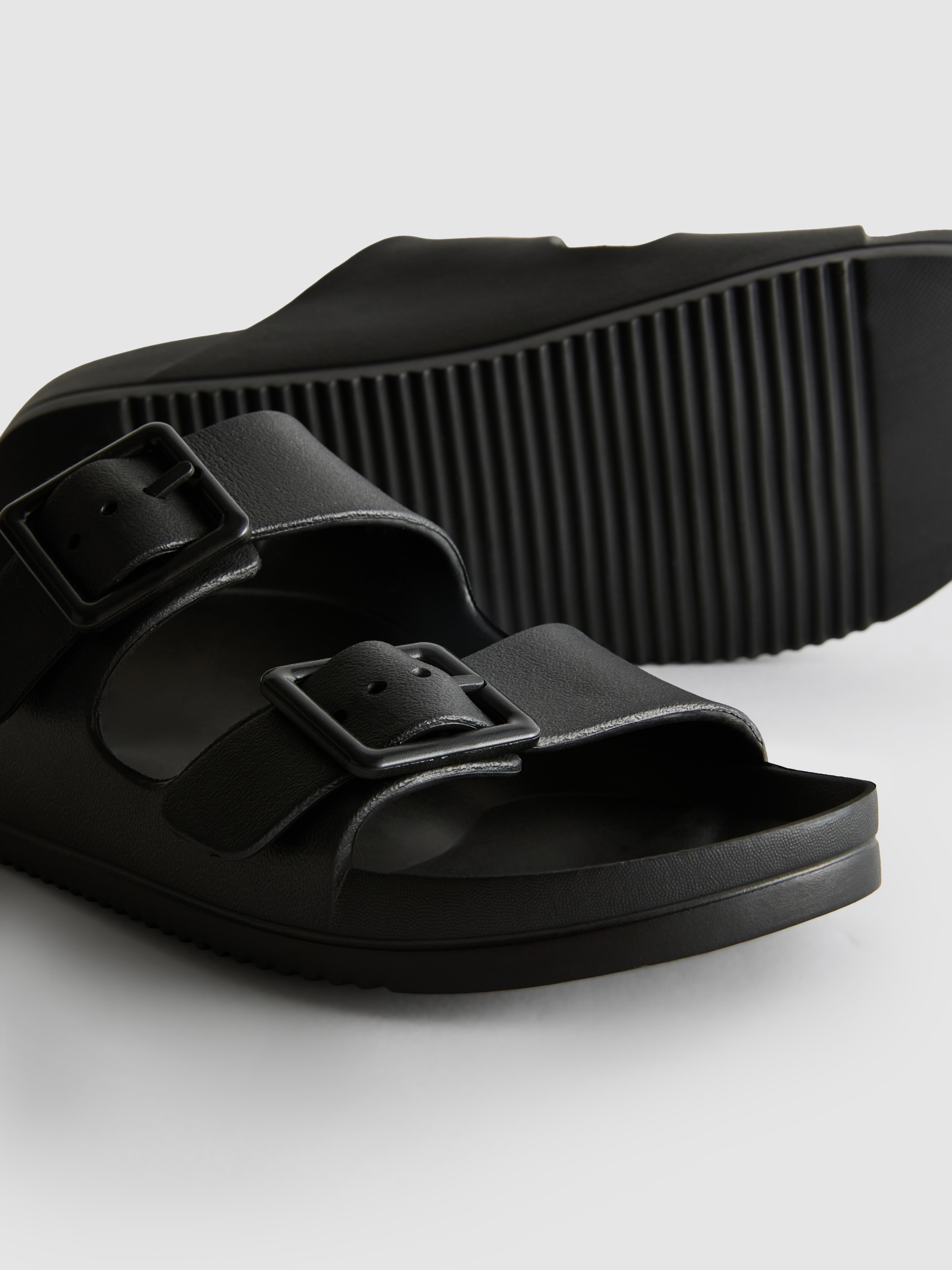 Women's Black Chunky Double Buckle Strap Sandals