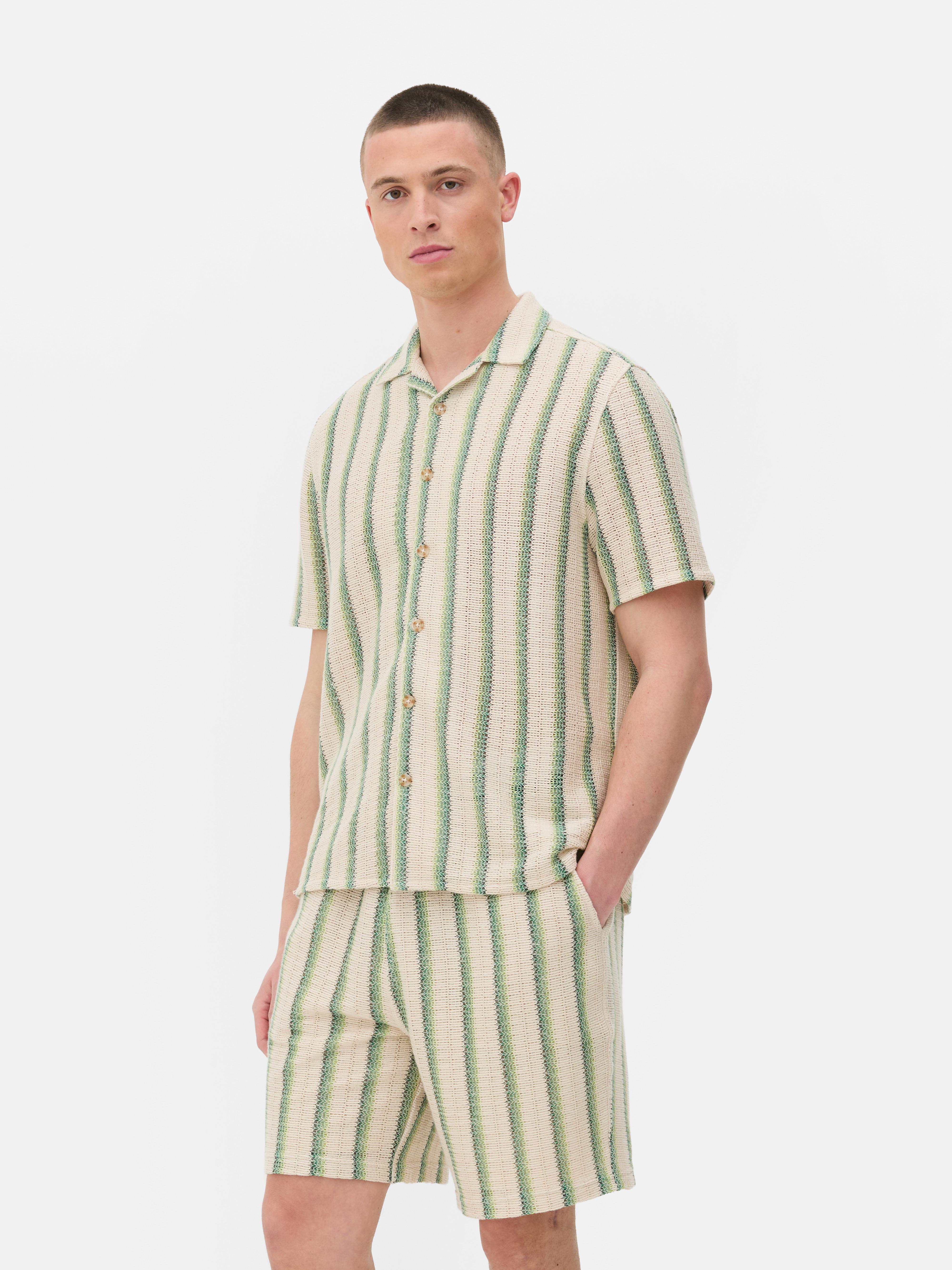 Crochet Striped Button-Up Shirt