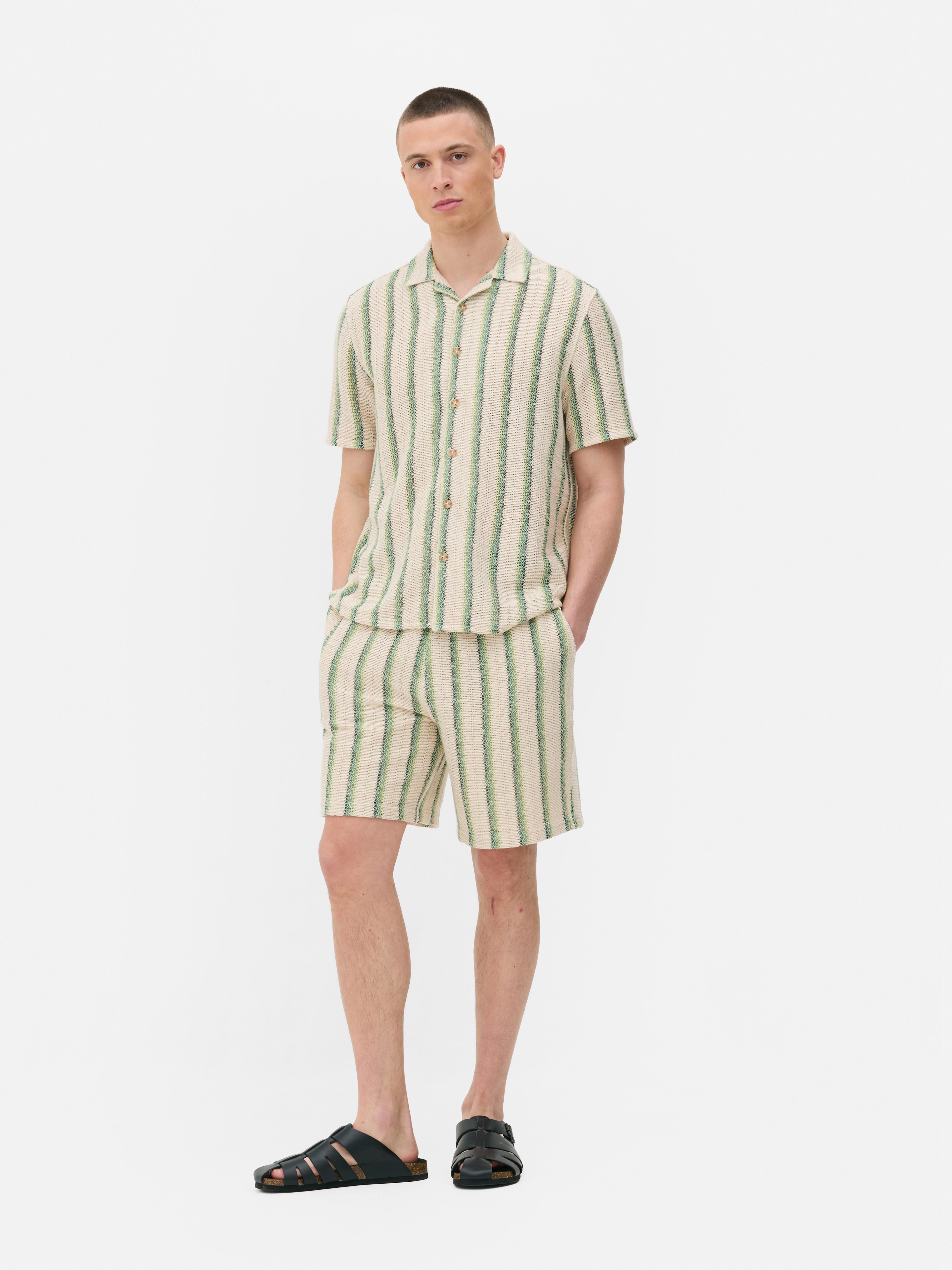 Crochet Striped Button-Up Shirt