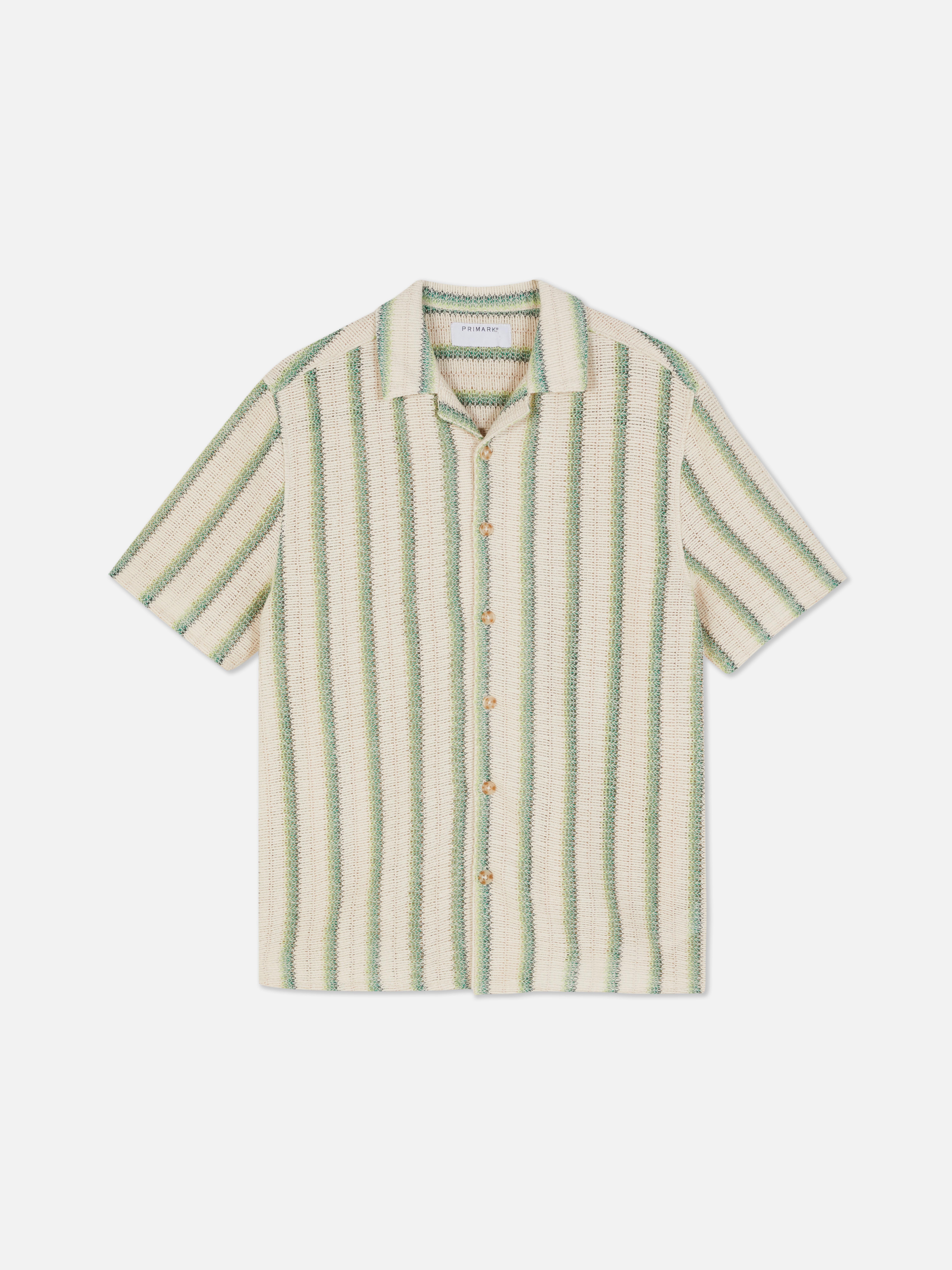 Crochet Striped Button-Up Shirt