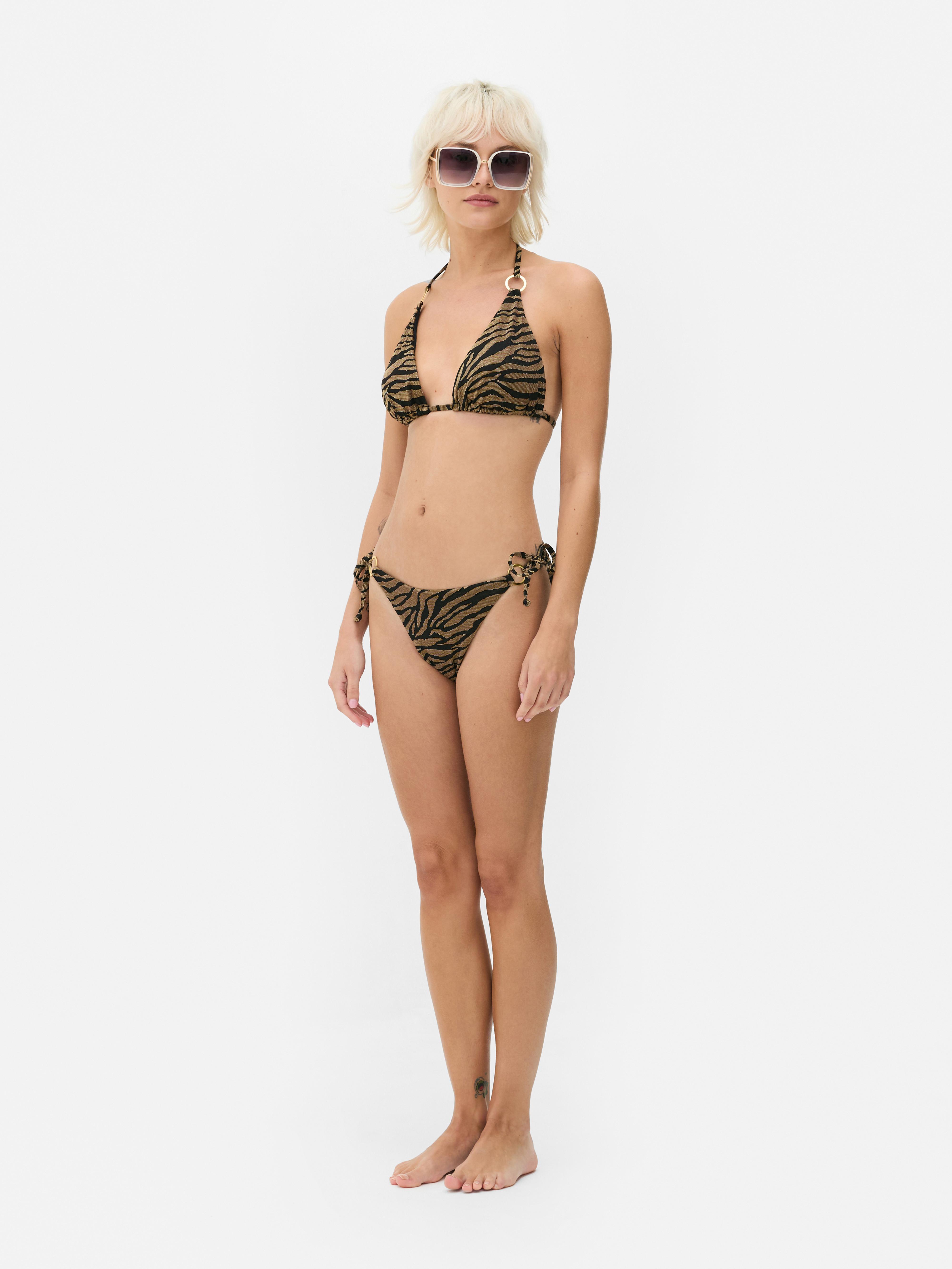 Zebra Pattern Sparkle Triangle Bikini Top
