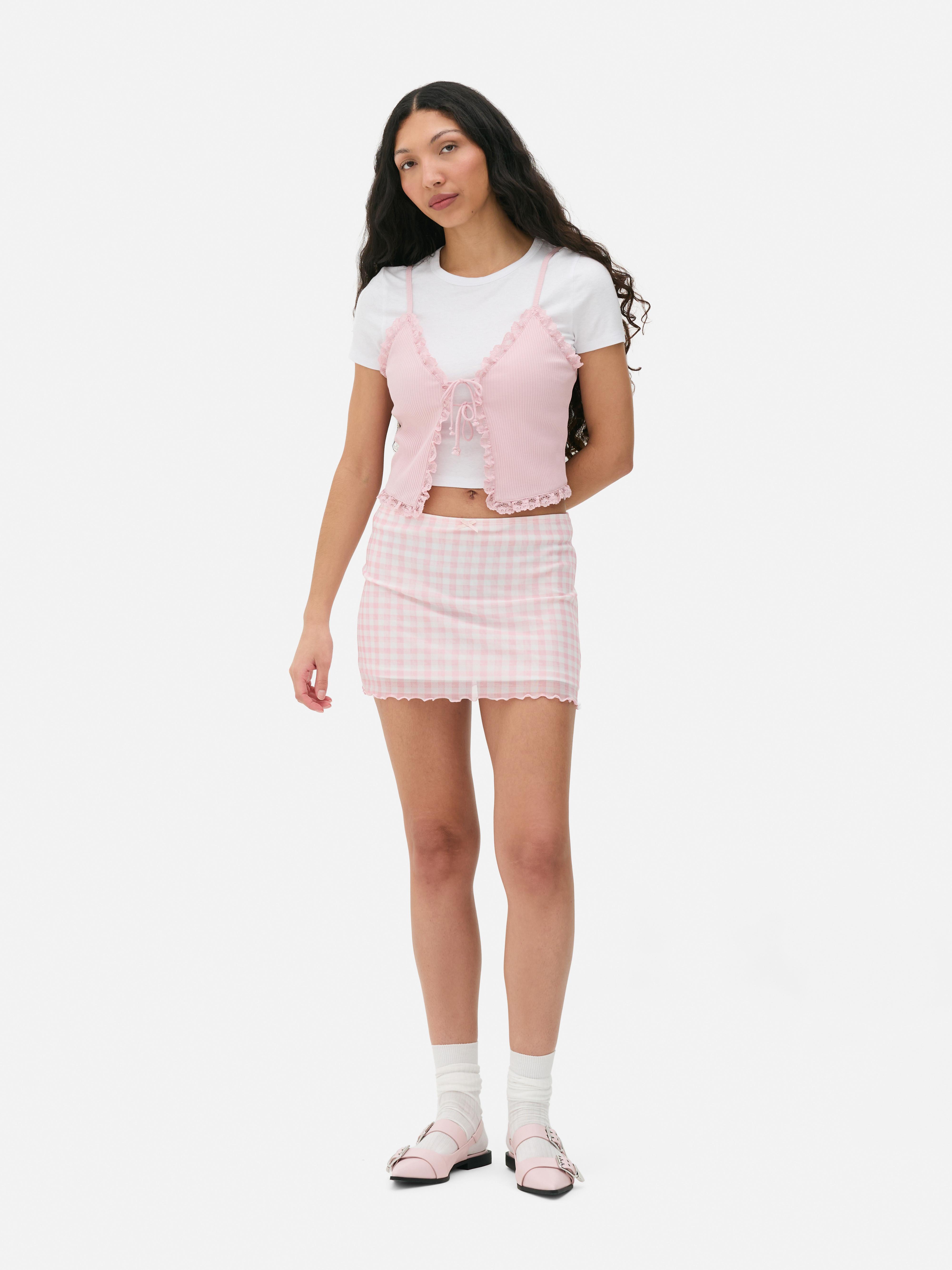 Gingham Mesh Mini Skirt